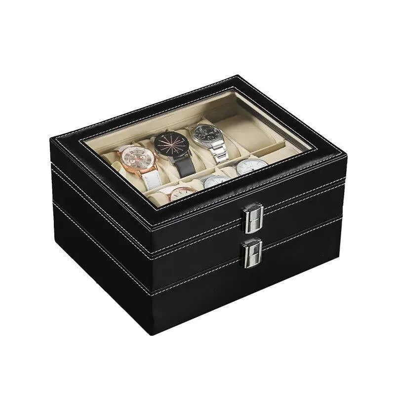2/3/4/5/6/10/12/18/20 Grids PU Leather Watch Box Organizer - Black Watch Display Case & Storage Box for Men & Women - Perfect Gift for Watch Collectors & Jewelry Organization (Home, Office, Travel)
