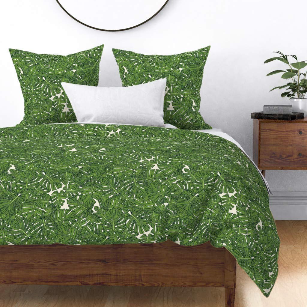 Premium Cotton Sateen Duvet Cover King/California King - Tropical Monstera Leaf Design, Swiss Cheese Plant Jungle Print Bedding Set | Perfect for Summer Decor, Boho Chic Bedrooms & Nature-Inspired Home Interiors
