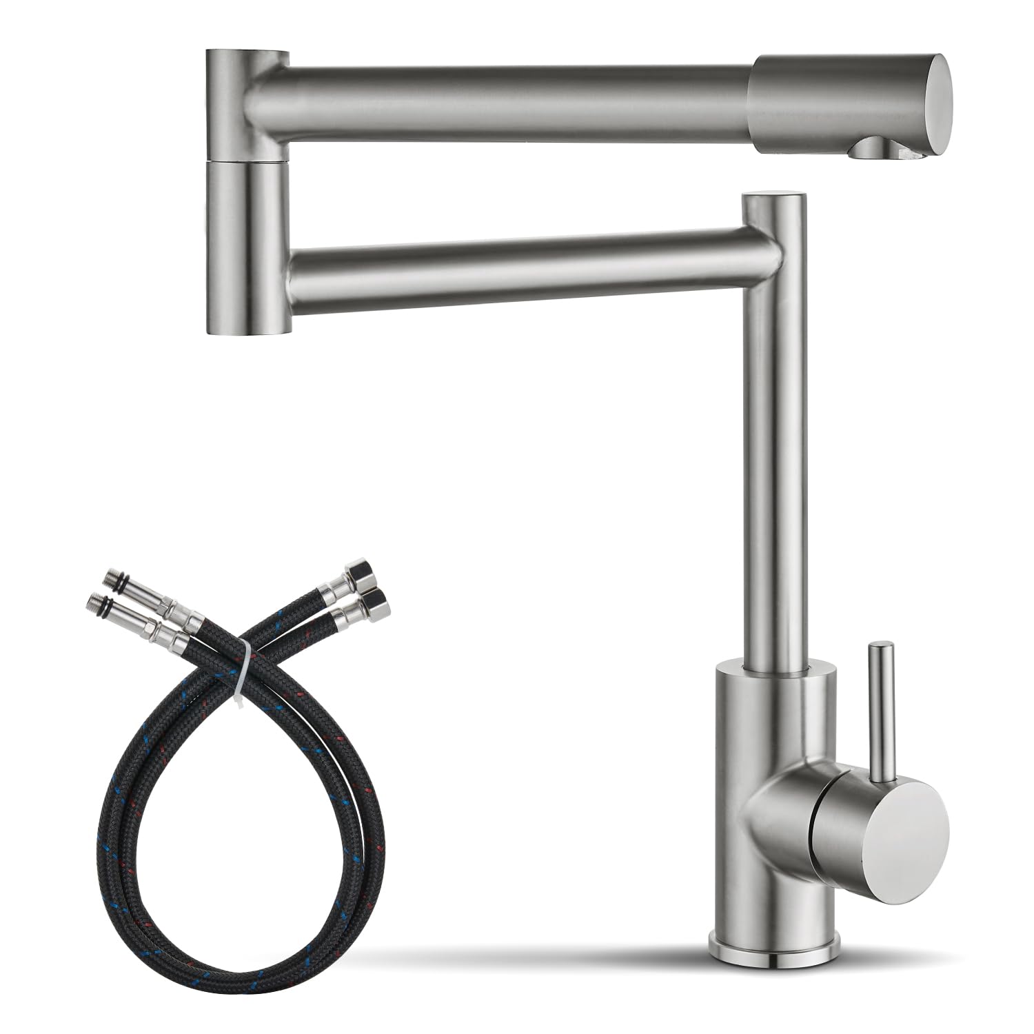 Stainless Steel Deck Mounted Pot Filler Faucet with Hot & Cold Water - 360° Rotating Retractable Single Handle Commercial Kitchen Sink Faucet in Brushed Nickel - Perfect for Restaurants, Catering & Home Chefs