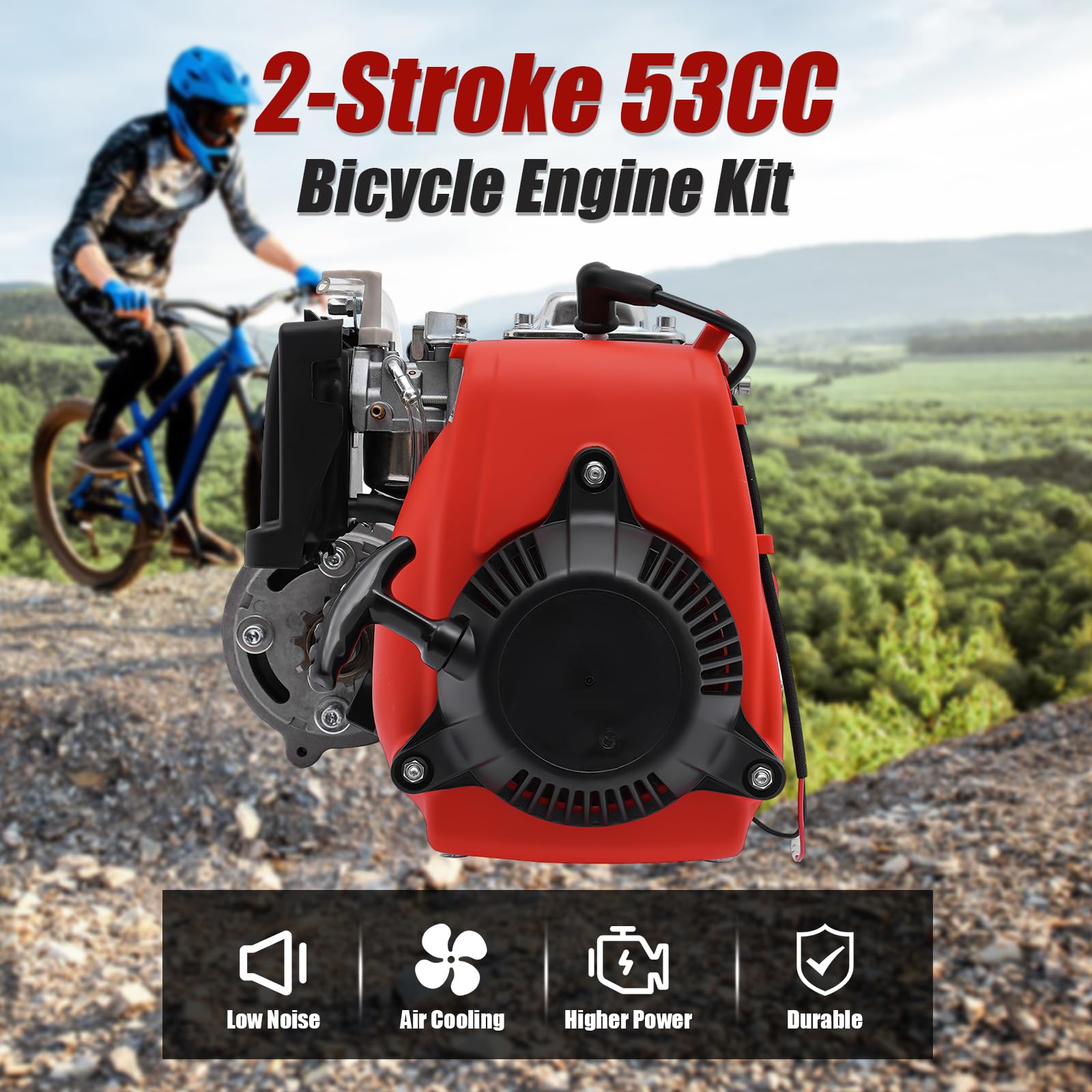 53CC 4-Stroke Bicycle Engine Kit - Gas Powered Motorized Bike Conversion Kit for Adults - Single Cylinder Air-Cooled Chain Drive Scooter Motor - Perfect for Commuting, Off-Road Adventures & DIY Bike Projects