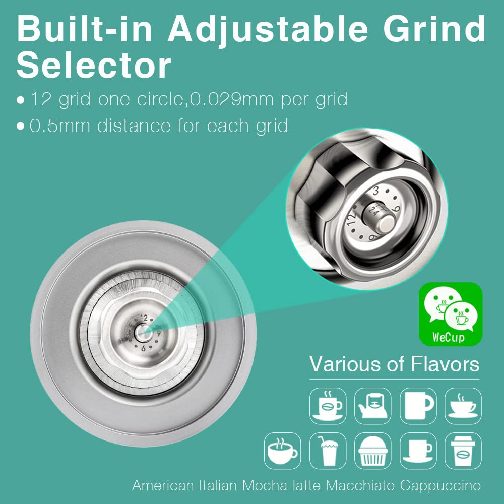Premium Manual Coffee Grinder with Dual Stainless Steel Conical Burrs - Adjustable Coarse to Fine Grind Settings, 35g Magnetic Catch Cup - Perfect for Home, Office & Travel Coffee Brewing