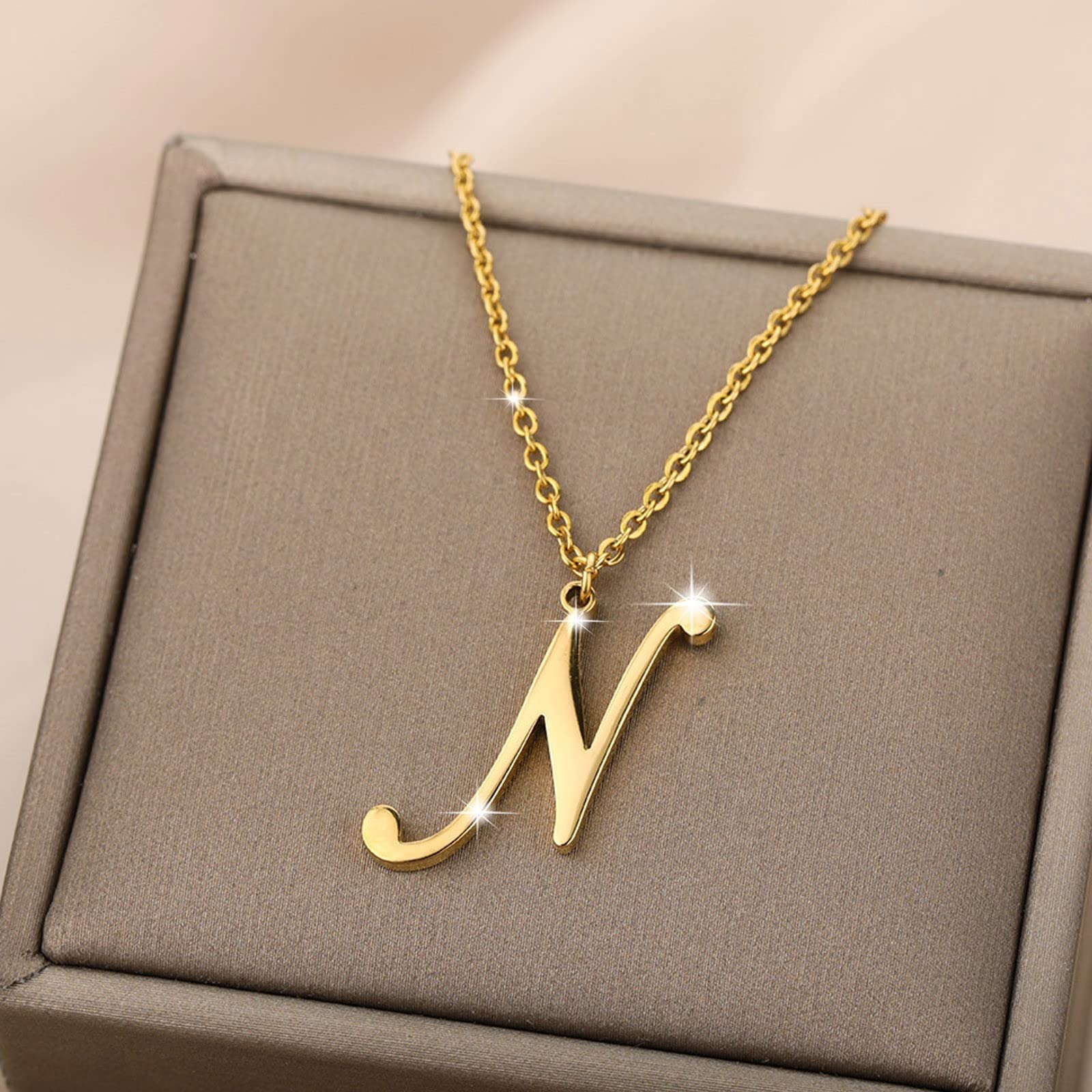 biJerou A-Z Stainless Steel Initial Necklace for Women & Men - English Letter Pendant with Melon Seed Button - Trendy Jewelry Gift for Teen Girls (Perfect for Baking, Parties & Everyday Wear)