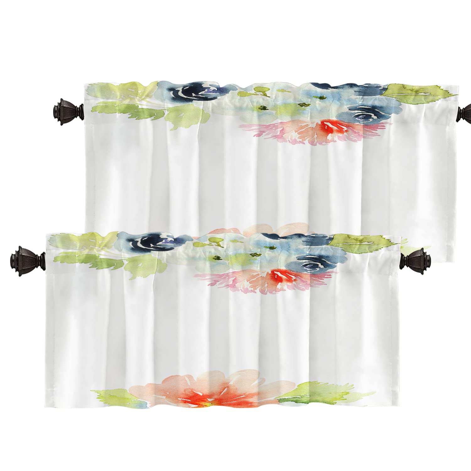 Batmerry Floral Pastel Valance Curtains - Watercolor Print Window Treatments, 2-Pack 52x18 Inch Multilayer Polyester Blackout Valances for Kitchen, Living Room & Bathroom - Perfect for Soft Lighting & Privacy in Bedrooms, Dorms & Nursery Decor