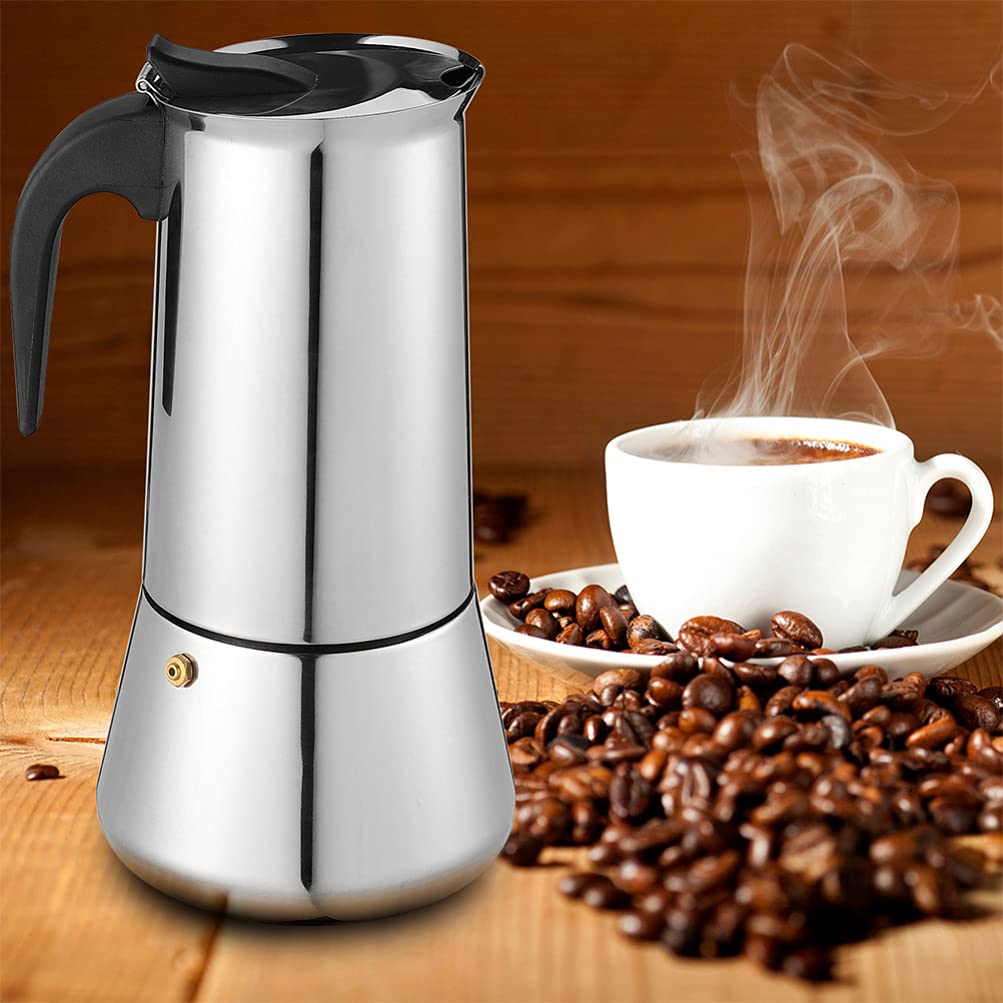 Stainless Steel Espresso Coffee Maker Pot with Holder - 1pc Durable Coffee Container & Kettle for Home, Office, and Camping Use