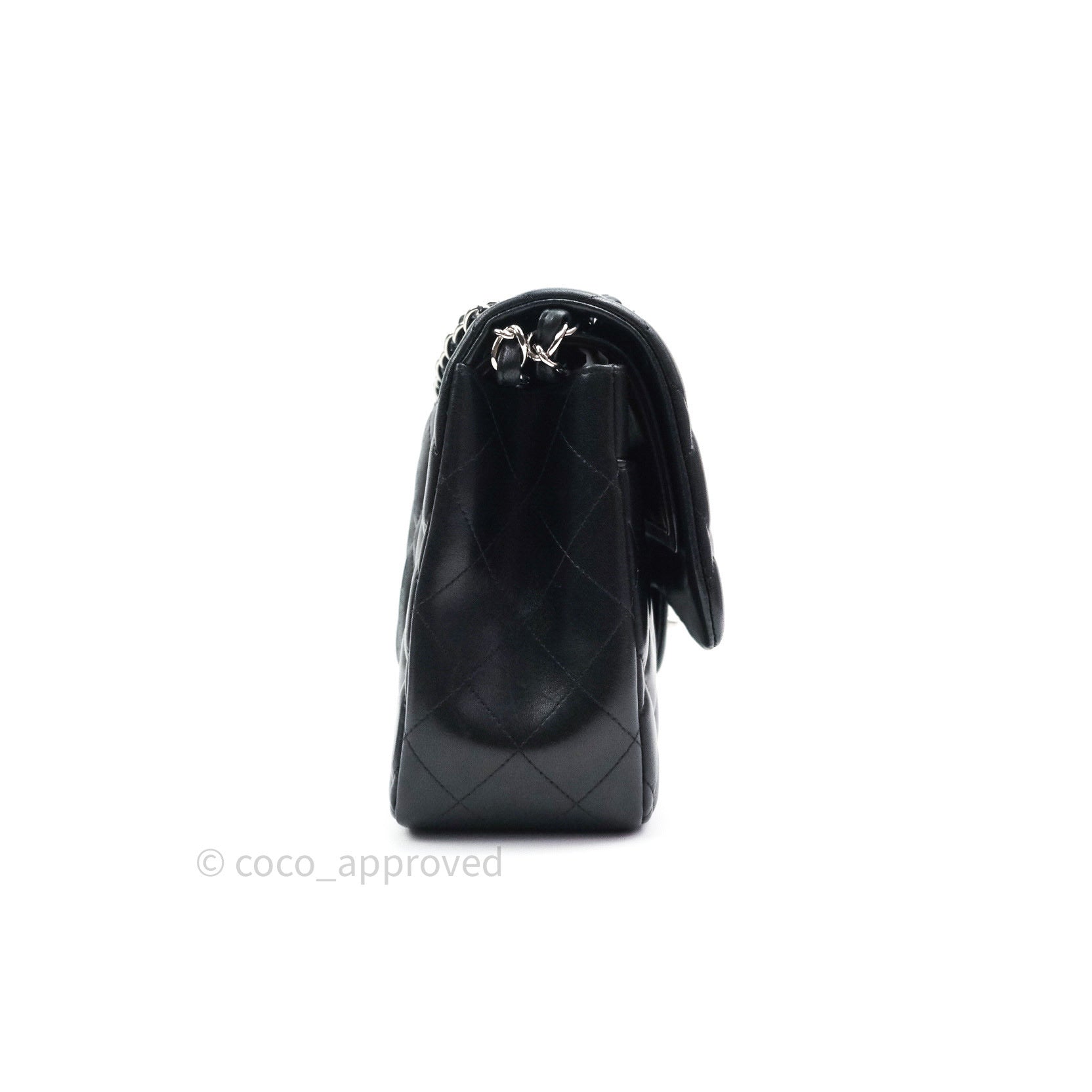 Chanel Classic Jumbo Double Flap Bag Black Lambskin Leather with Silver Hardware - Luxury Designer Handbag for Women, Perfect for Evening Events & Special Occasions