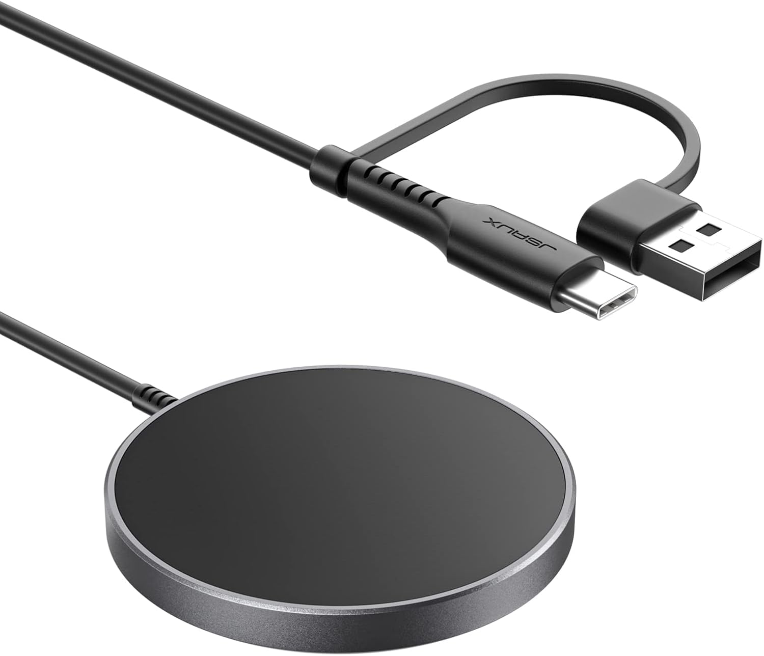 JSAUX 15W MagSafe Wireless Magnetic Charger Stand - Fast Charging for iPhone 16/16 Plus/16 Pro/16 Pro Max/iPhone 15/14/13/12 Series & AirPods - Portable Kickstand (Grey) | Perfect for Home, Office & Travel Charging