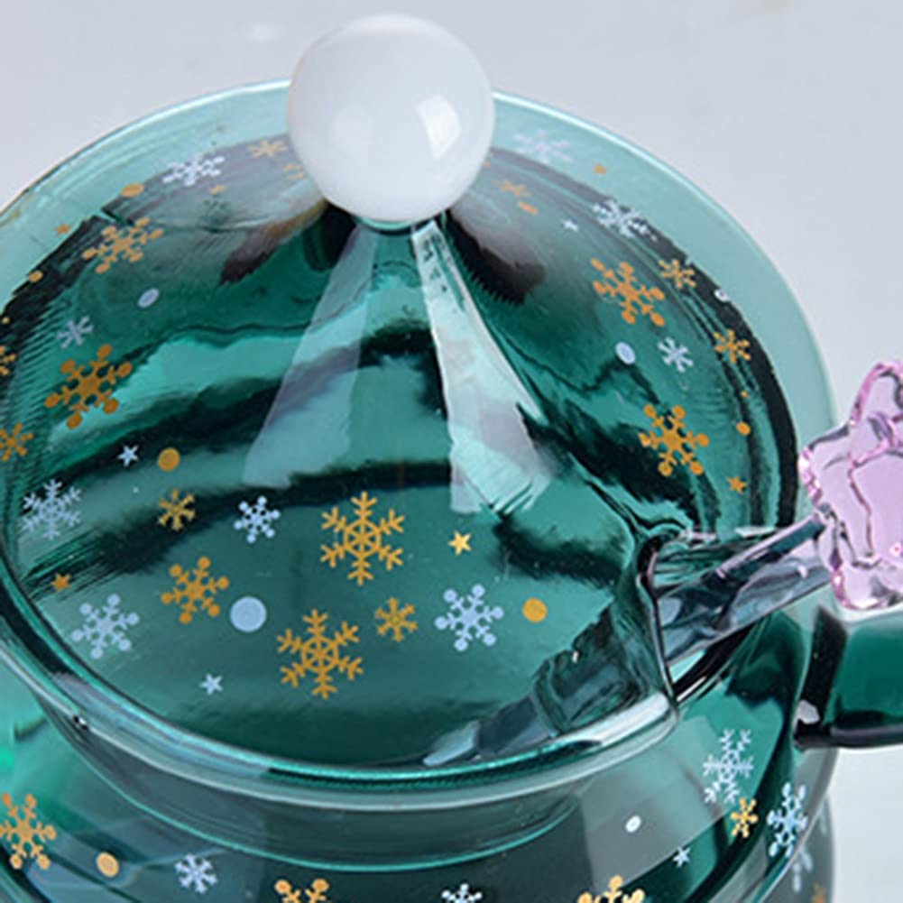 Ochine Christmas Tree Shaped Double Wall Coffee Mug - Insulated Glass Tea Cup with Lid & Dipper for Hot/Cold Drinks - Perfect Holiday Gift for Adults & Kids - Great for Christmas Decor, Office Use & Cozy Home Coffee Time