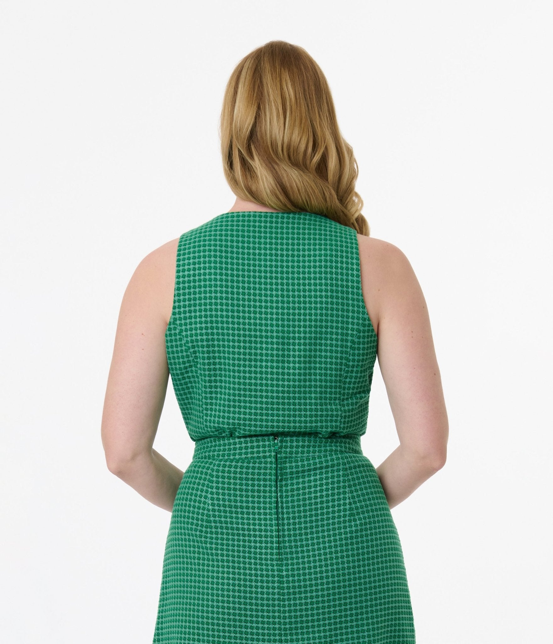 Stylish Smak Parlour Green Houndstooth Scoop Neck Vest for Women | Trendy Fashion Top for Casual Outfits & Office Wear