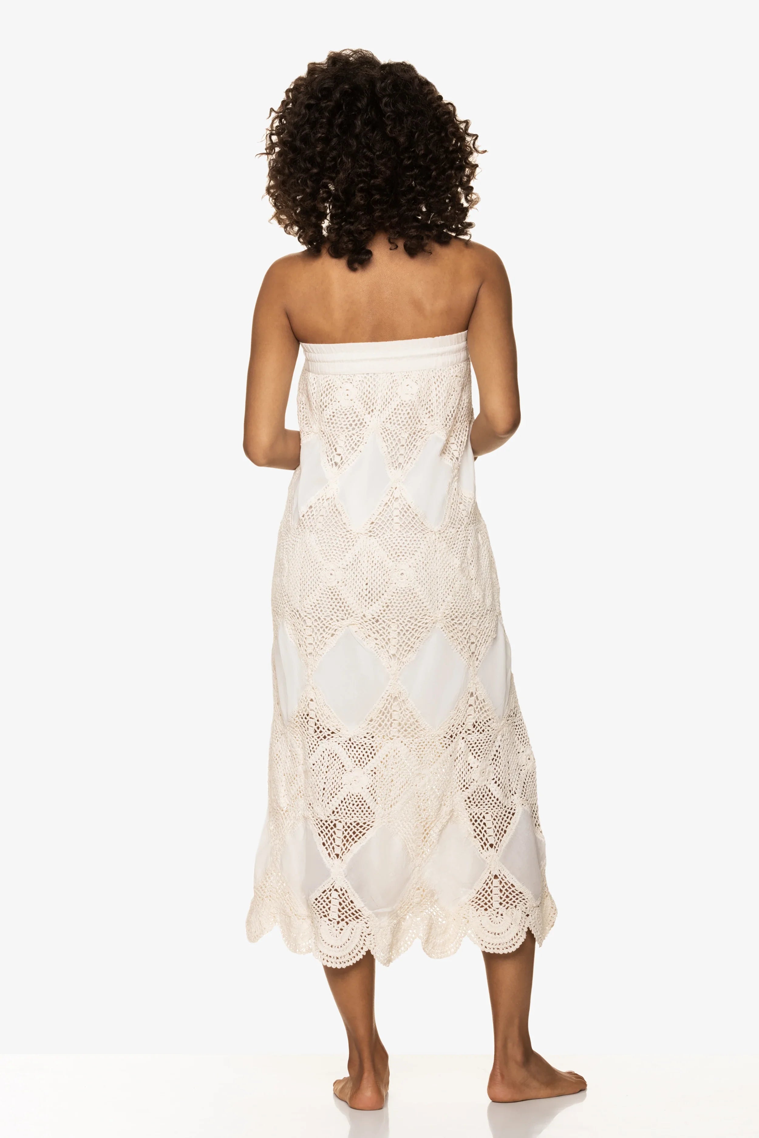 Elegant Scallop Crochet Maxi Skirt & Bandeau Dress Set in Ivory - Perfect for Beach Vacations, Summer Weddings & Boho Fashion