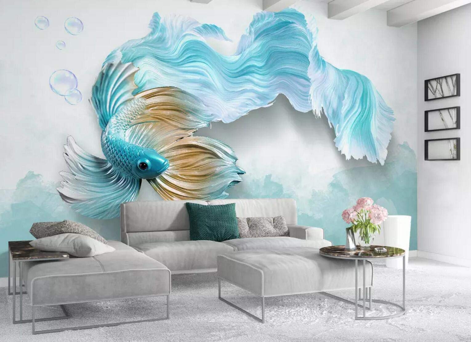 3D Fish Wallpaper Mural - Self-Adhesive Wall Decal for Home Decor - 205