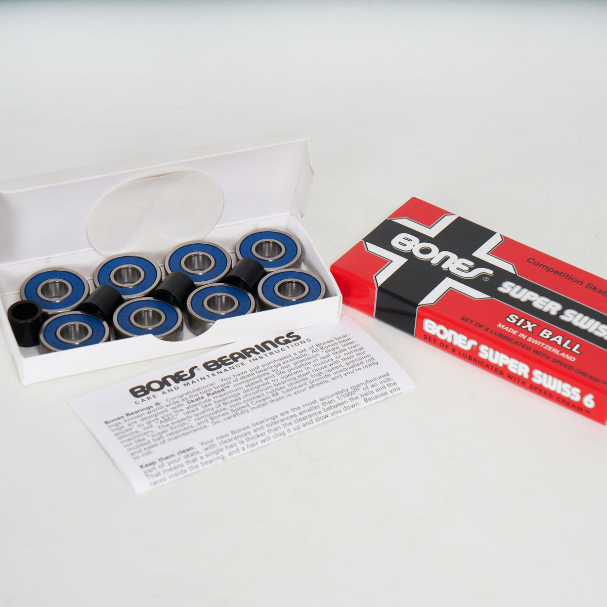 Bones Super Swiss 6 Ball Bearings - 8 Pack Set for Skateboards, Longboards & Roller Skates - High Speed Precision Bearings for Smooth Riding