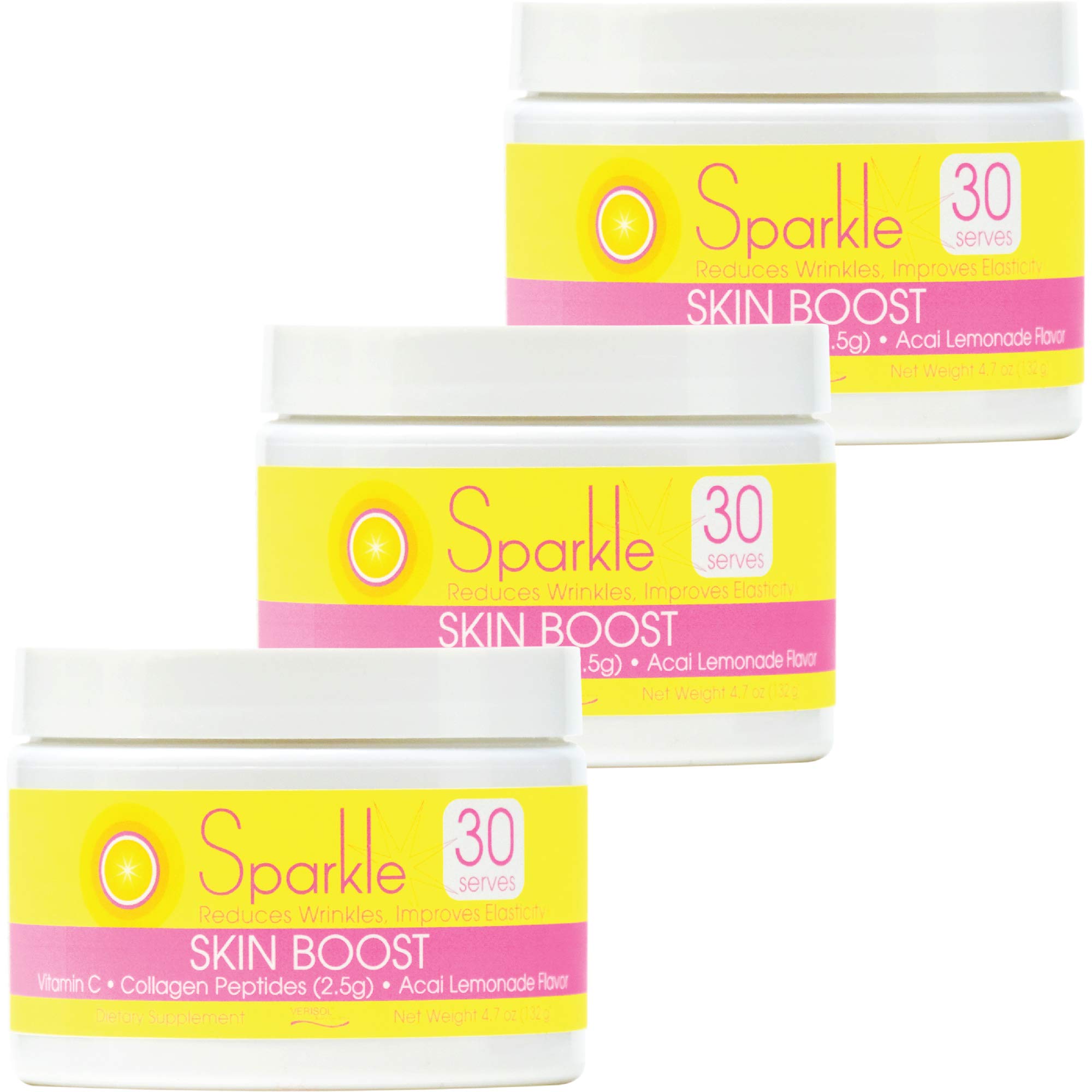 Sparkle Skin Boost Acai Lemonade Collagen Powder - 3 Pack with Verisol Collagen Peptides, Vitamin C & Protein for Glowing Skin - Perfect for Smoothies, Shakes & Post-Workout Recovery