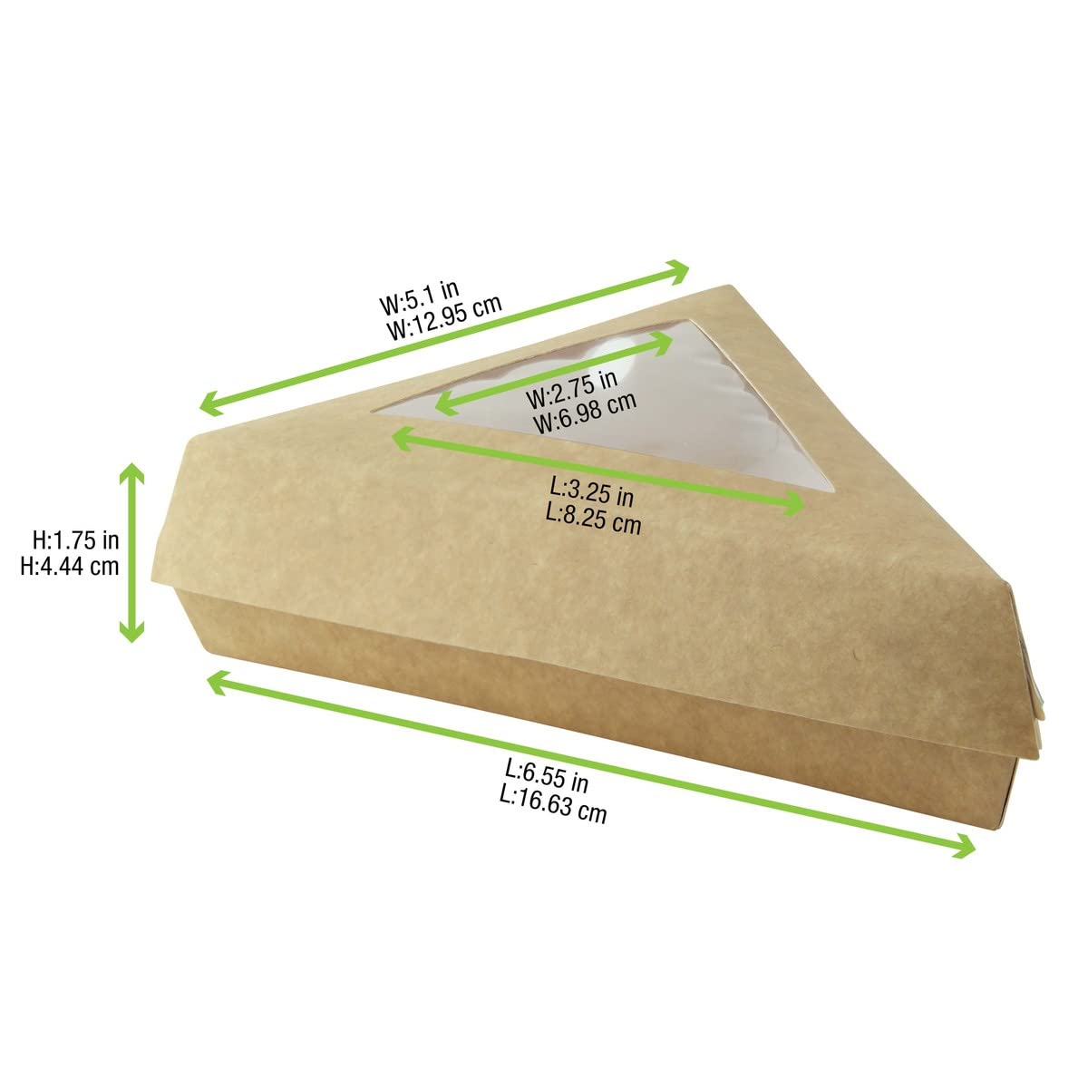PacknWood 209PATTRIBR - Eco-Friendly Kraft Cake Slice Box with Clear Window - 6.6