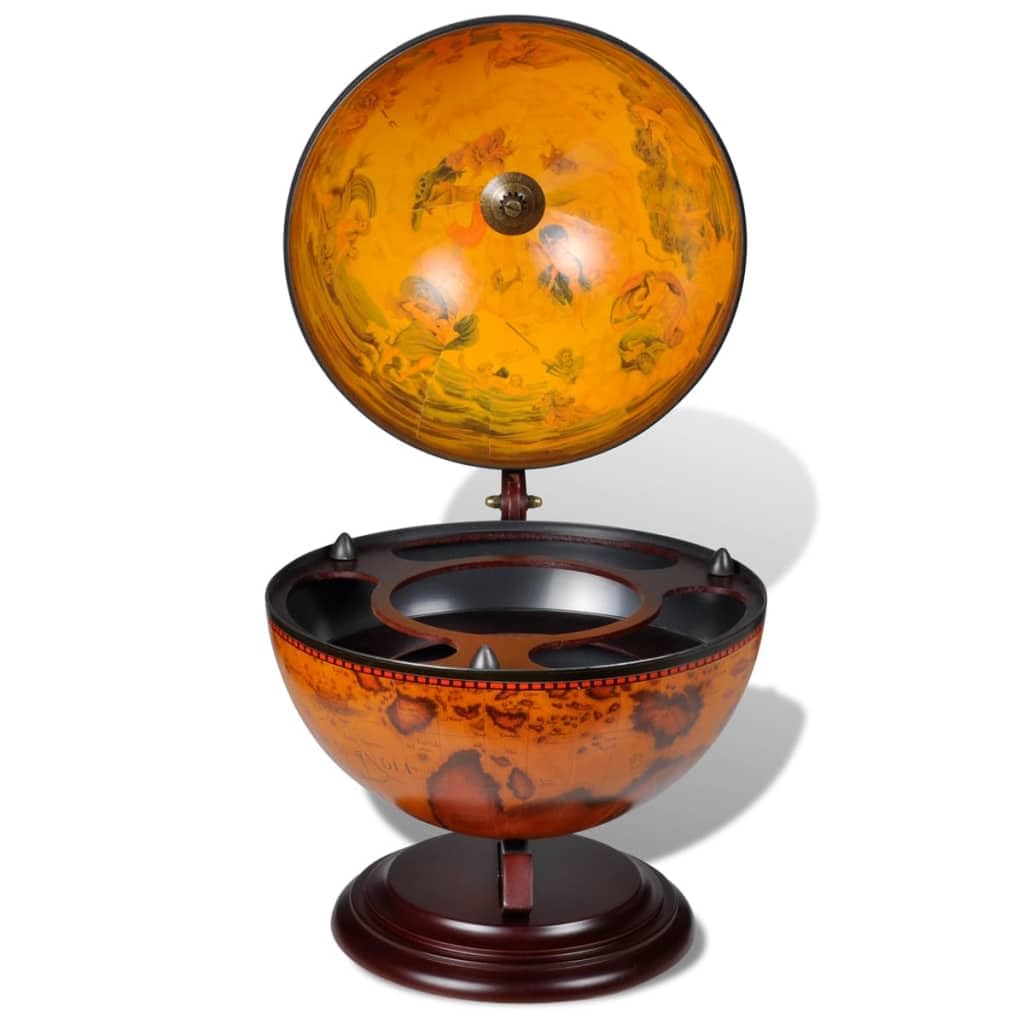 vidaXL Rotatable Eucalyptus Wood Wine Stand - 16th Century Nautical Map Tabletop Globe Bar with Antique Frescoes - Farmhouse Style Home Office Decor for Wine Storage & Display