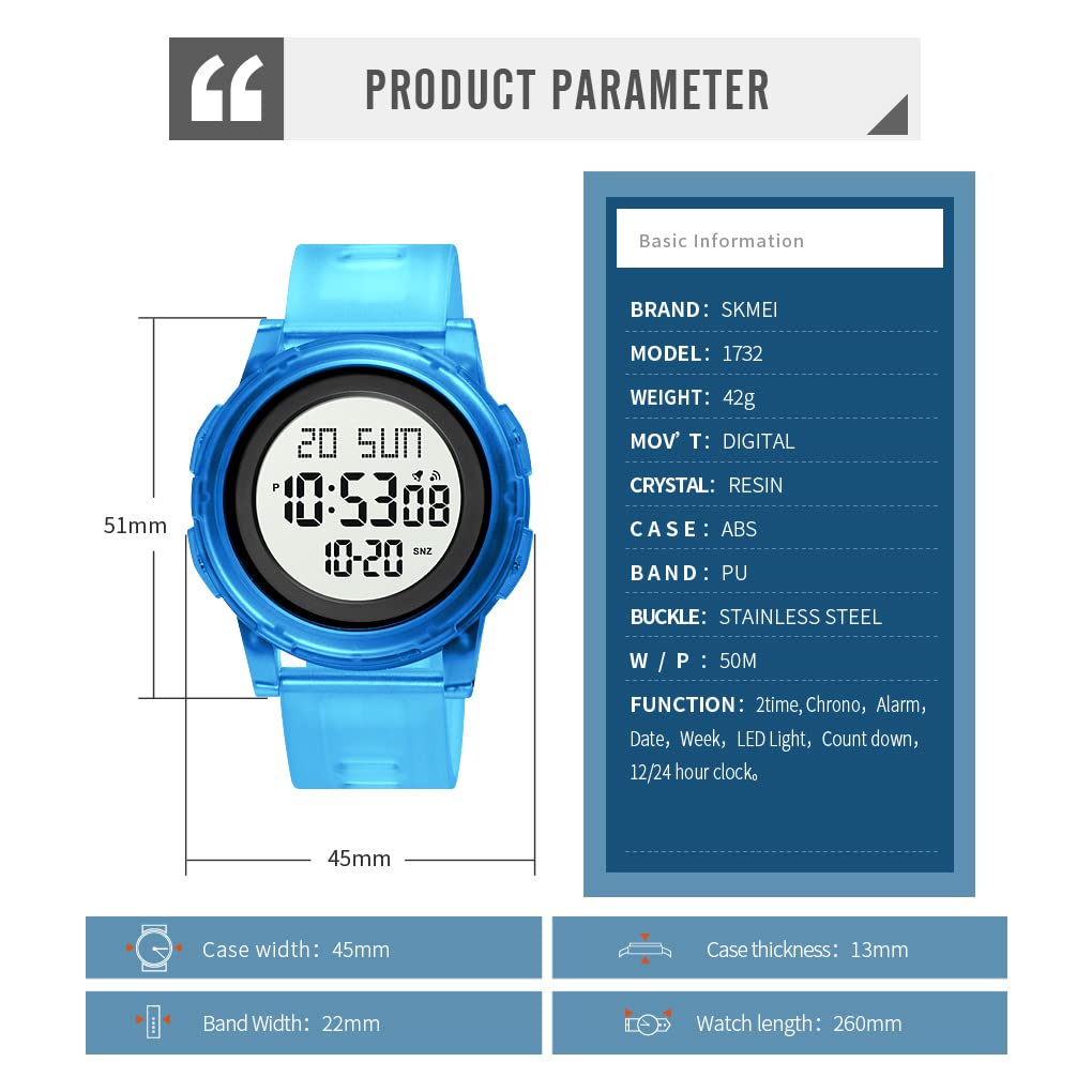 **Gosasa Men's and Women's Digital Sports Watch - Waterproof Silicone Strap, LED Display, Casual & Student Watch (Black/Blue) - Perfect for Running, Gym & Everyday Wear**