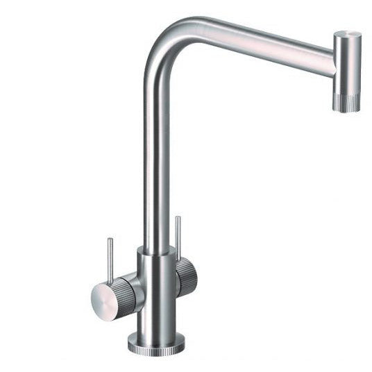 Hamat KNDH 1000 BSS Brushed Stainless Steel Contemporary Dual Handle Kitchen Faucet - No Side Spray - Perfect for Modern Home Kitchen & Restaurant Use