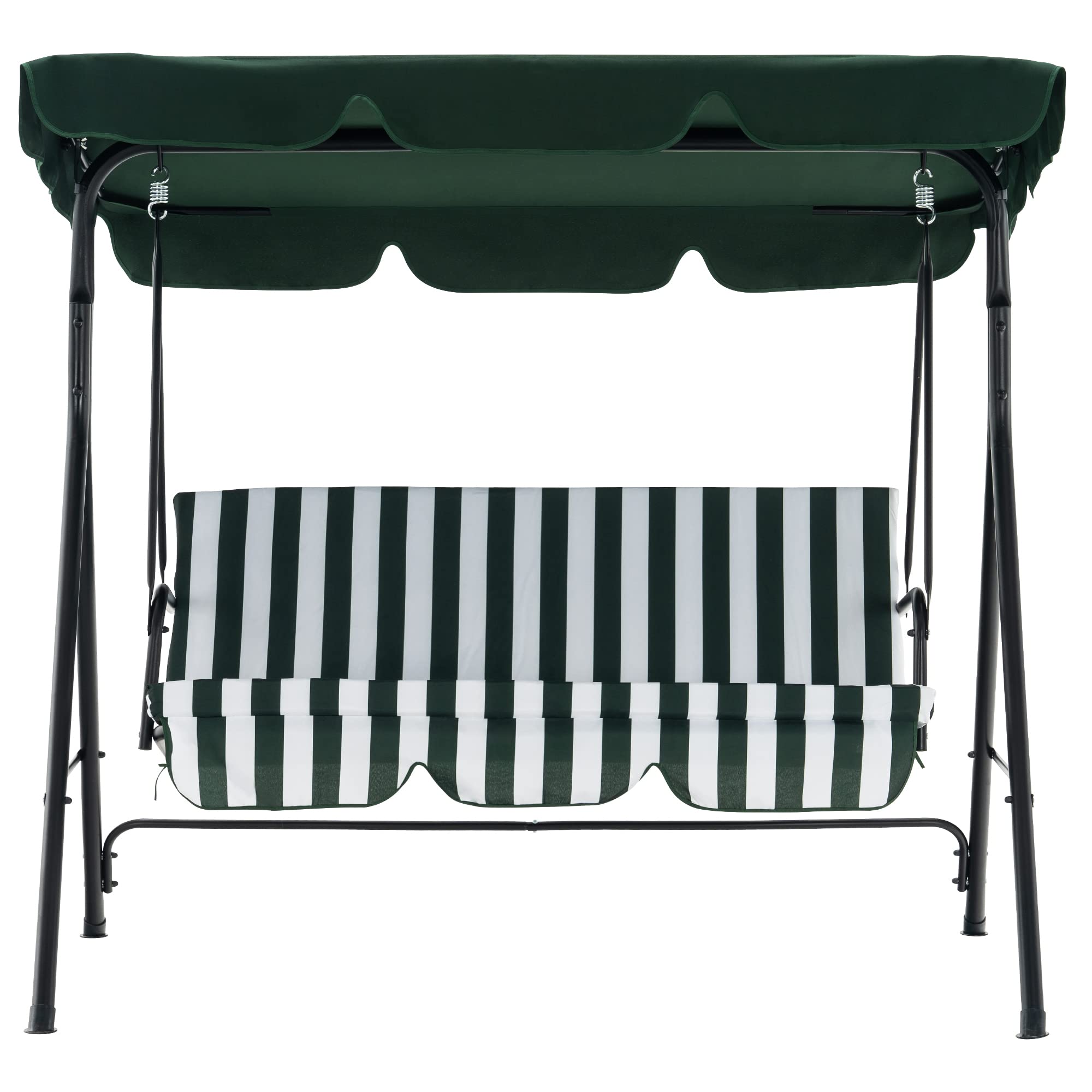 MCombo 2-3 Person Outdoor Patio Swing Chair with Canopy & Steel Stand - Removable Cushions, Weather-Resistant - Perfect for Backyard, Garden, Balcony, Porch (Green & White Stripes) | Relaxing, Lounging & Outdoor Decor