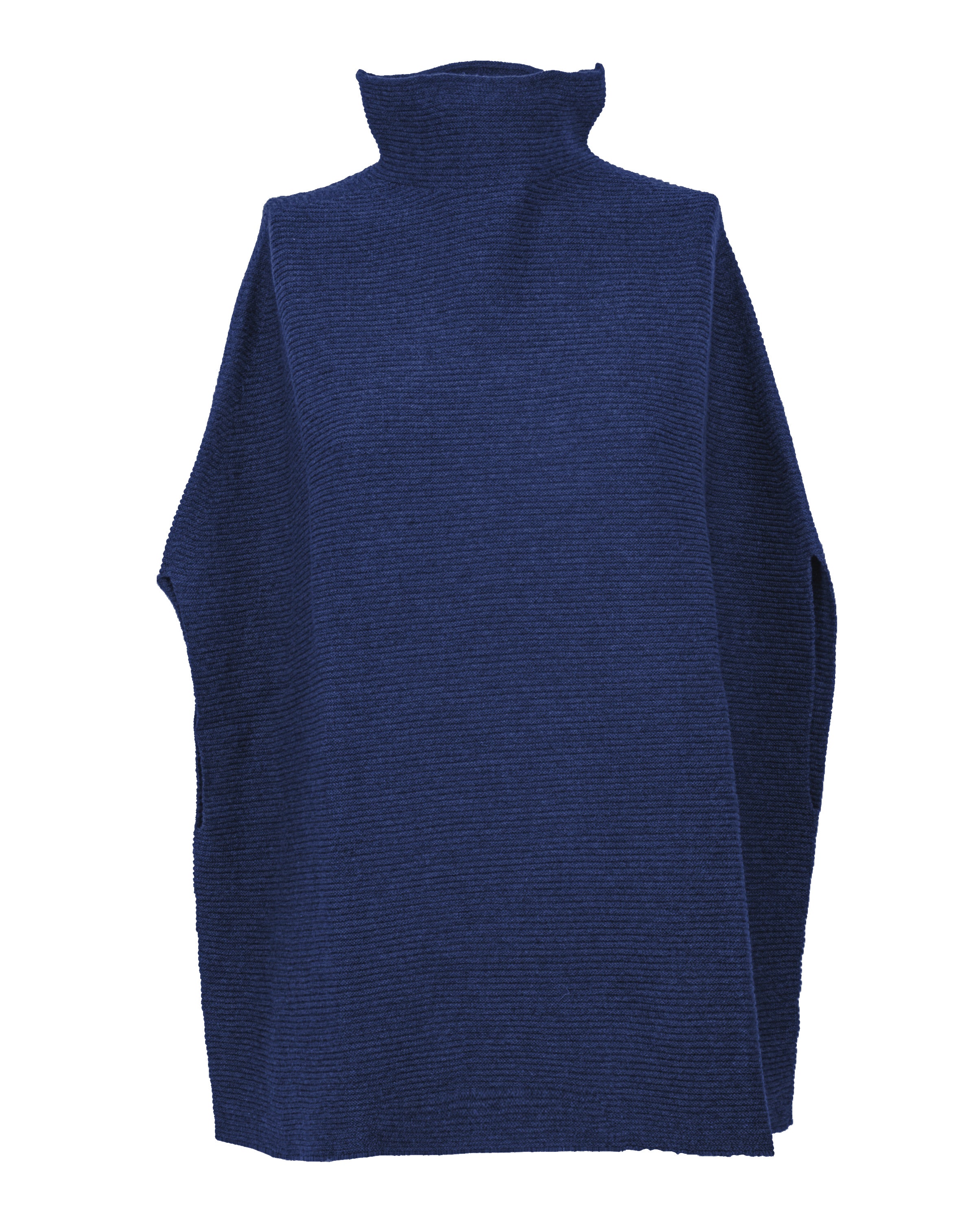 Luxury Women's Pure Cashmere Funnel Neck Poncho - Soft Melange Blue Winter Shawl Wrap for Office, Travel & Casual Outfits