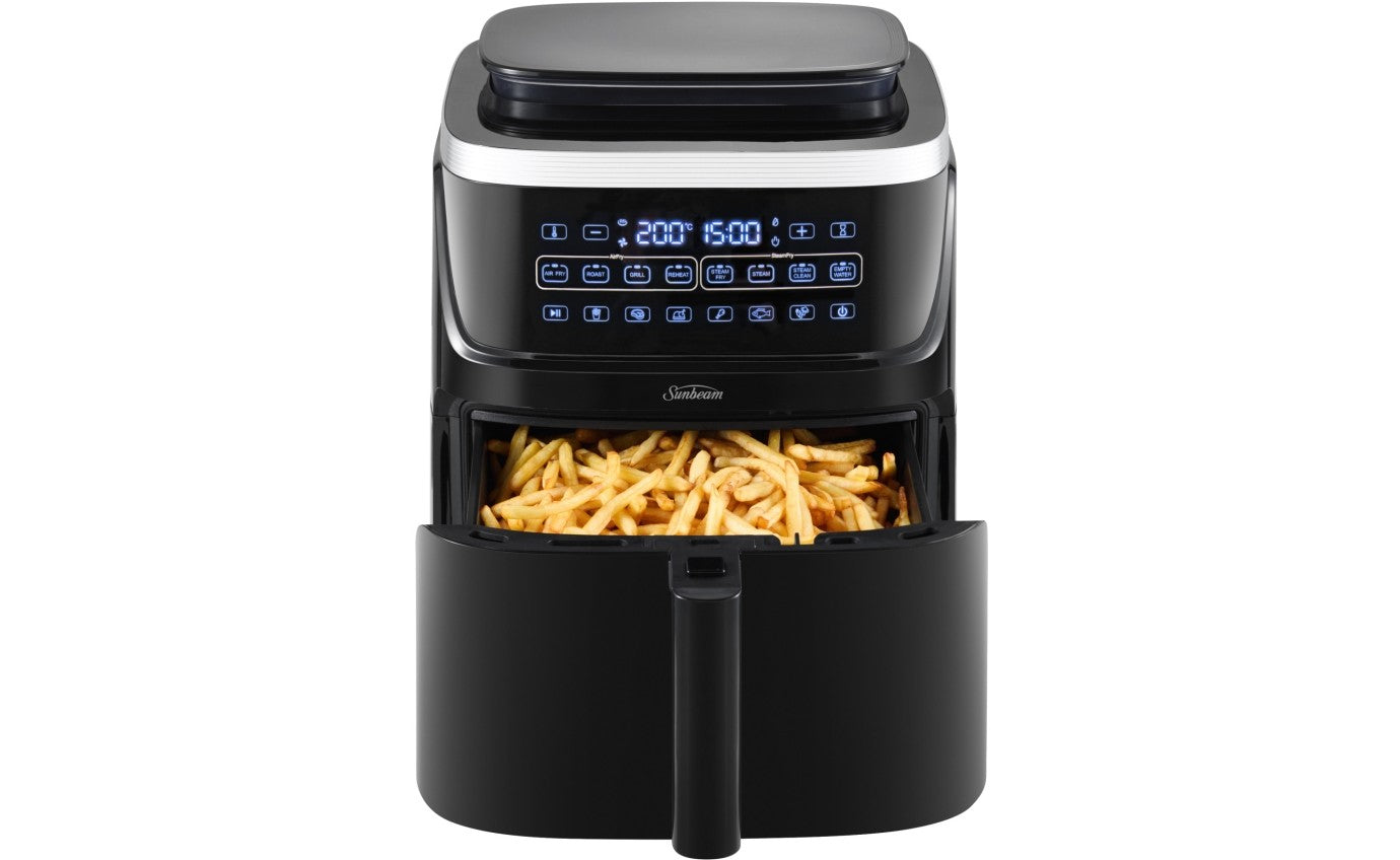 Sunbeam SteamFry Air Fryer with Steam Technology AFP4600BK - Healthy Oil-Free Cooking for Crispy Fried Foods, Perfect for French Fries, Chicken Wings & Vegetables - Kitchen & Home Use