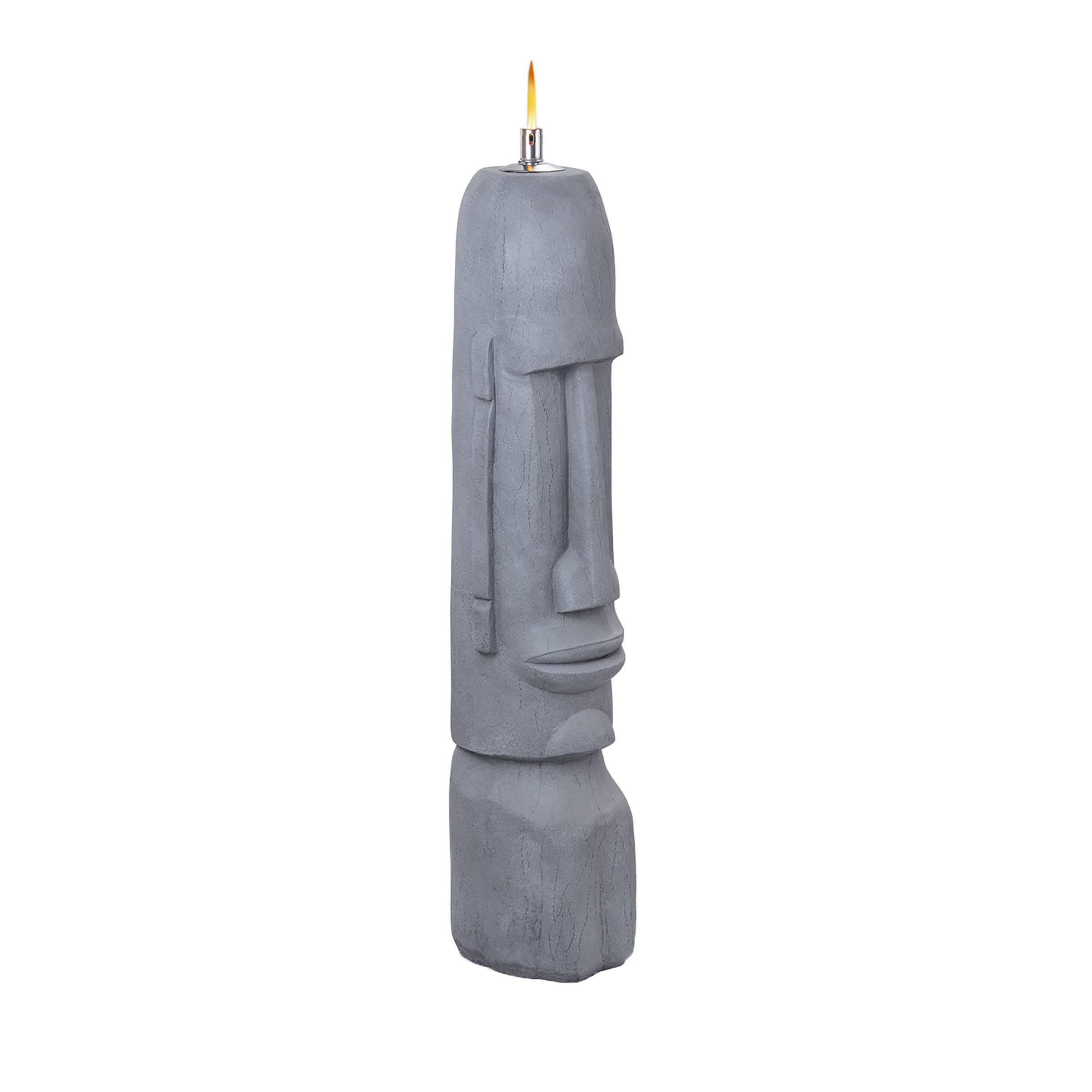 Alpine Corporation DIG282 Gray Cement Moai Head Oil Torch Lamp - Outdoor Tiki Statue for Patio, Garden, and Poolside Decor