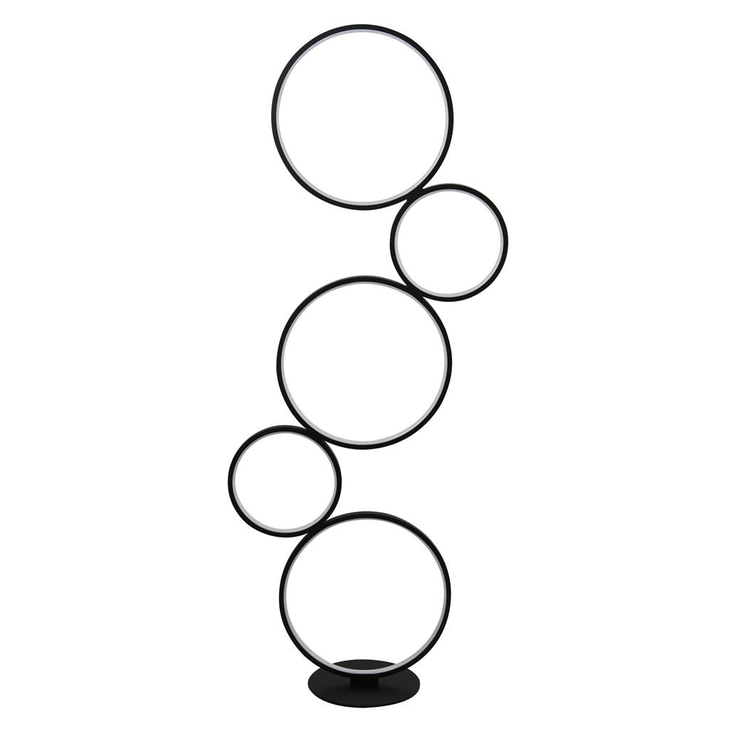Cirque 5Lt Ring Floor Lamp - Black Metal & Opal Silicon Integrated LED Modern Lighting for Living Room, Bedroom, or Office Decor