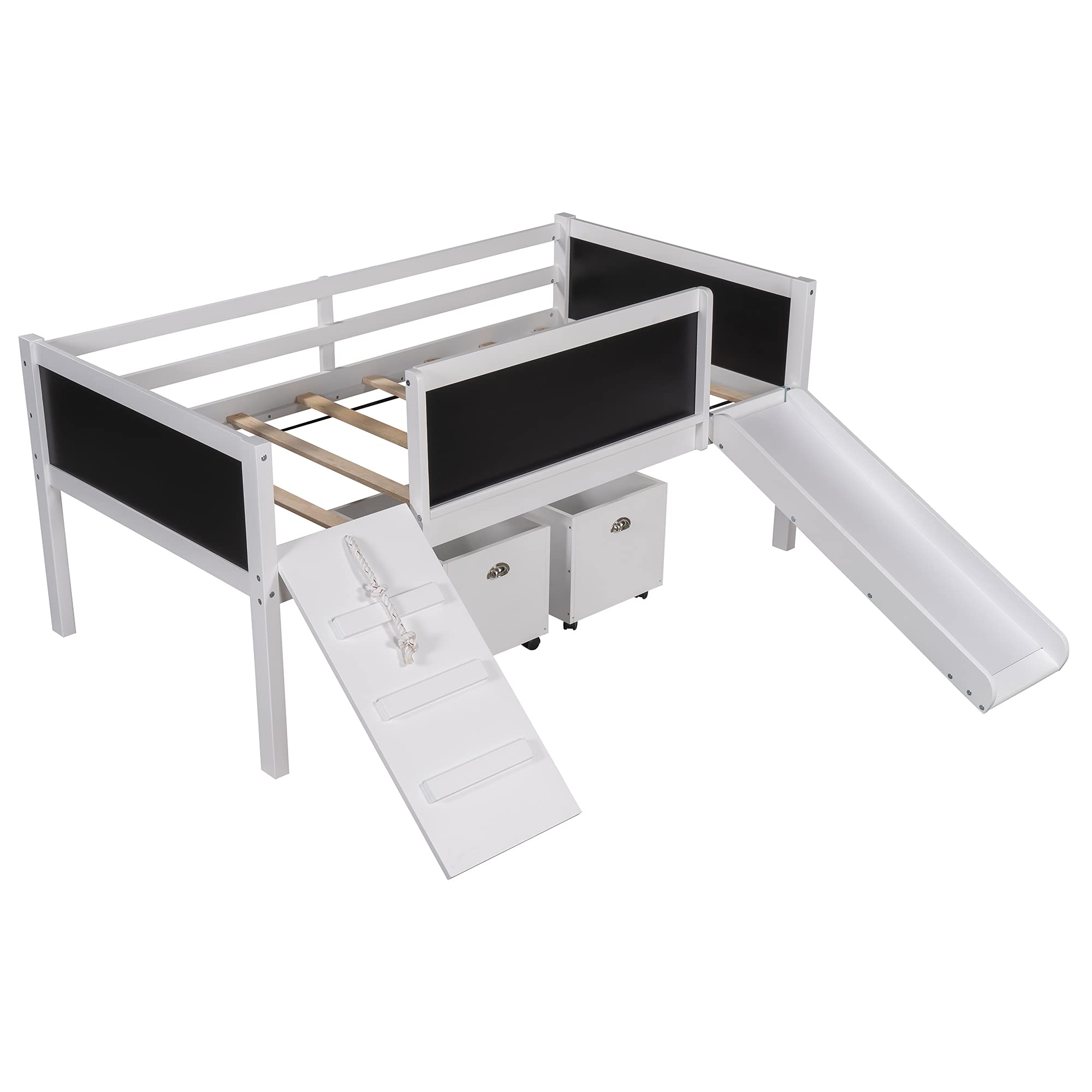 JT Twin Size Wooden Loft Bed with 2 Storage Drawers - Space-Saving White Bed for Kids & Teens - Perfect for Small Bedrooms, Dorms & Studio Apartments