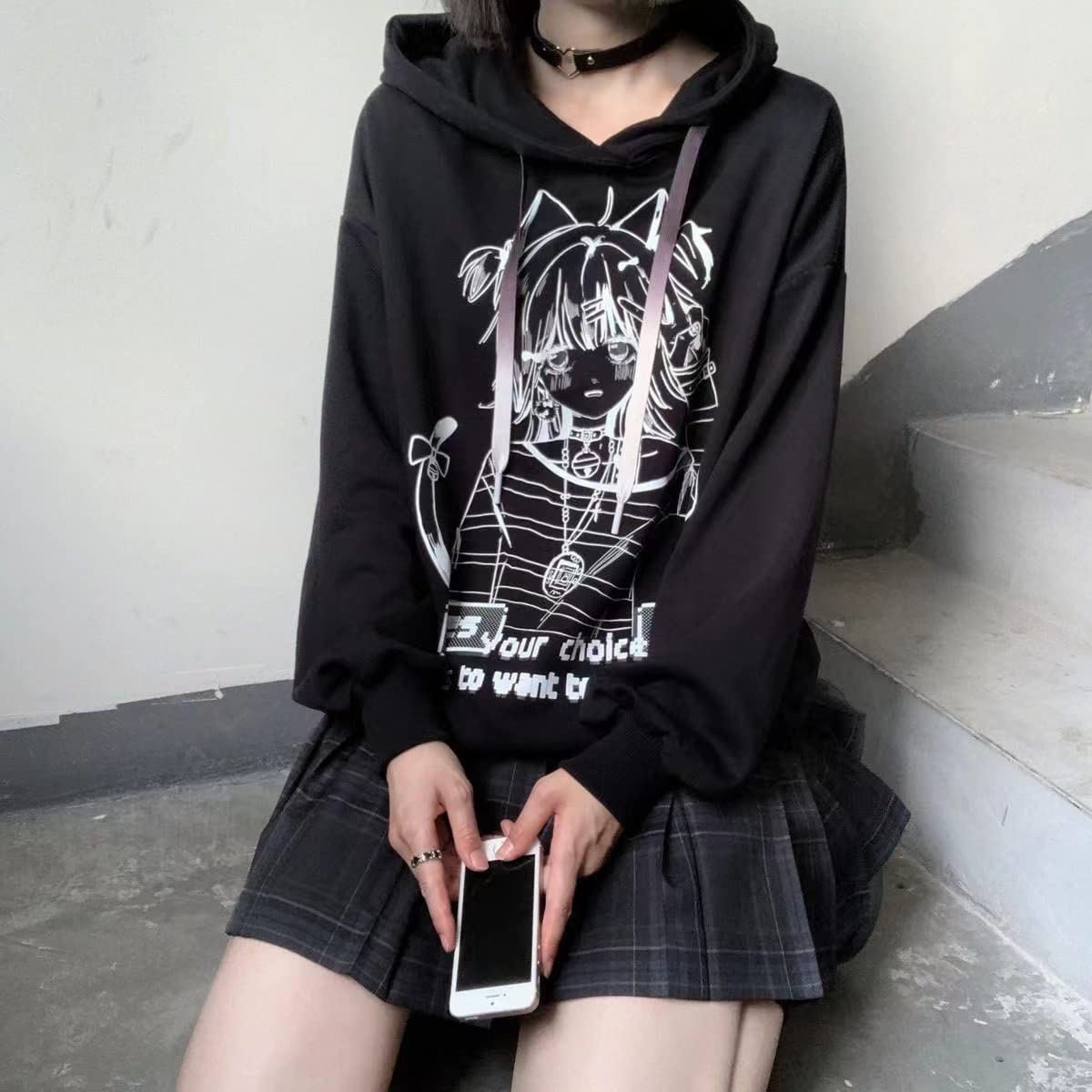 YUESUO Japanese Harajuku Kawaii Anime Girl Hoodie - Cute Oversized Emo Gothic Sweatshirt for Teens | Perfect for Cosplay, Streetwear & Casual Outfits