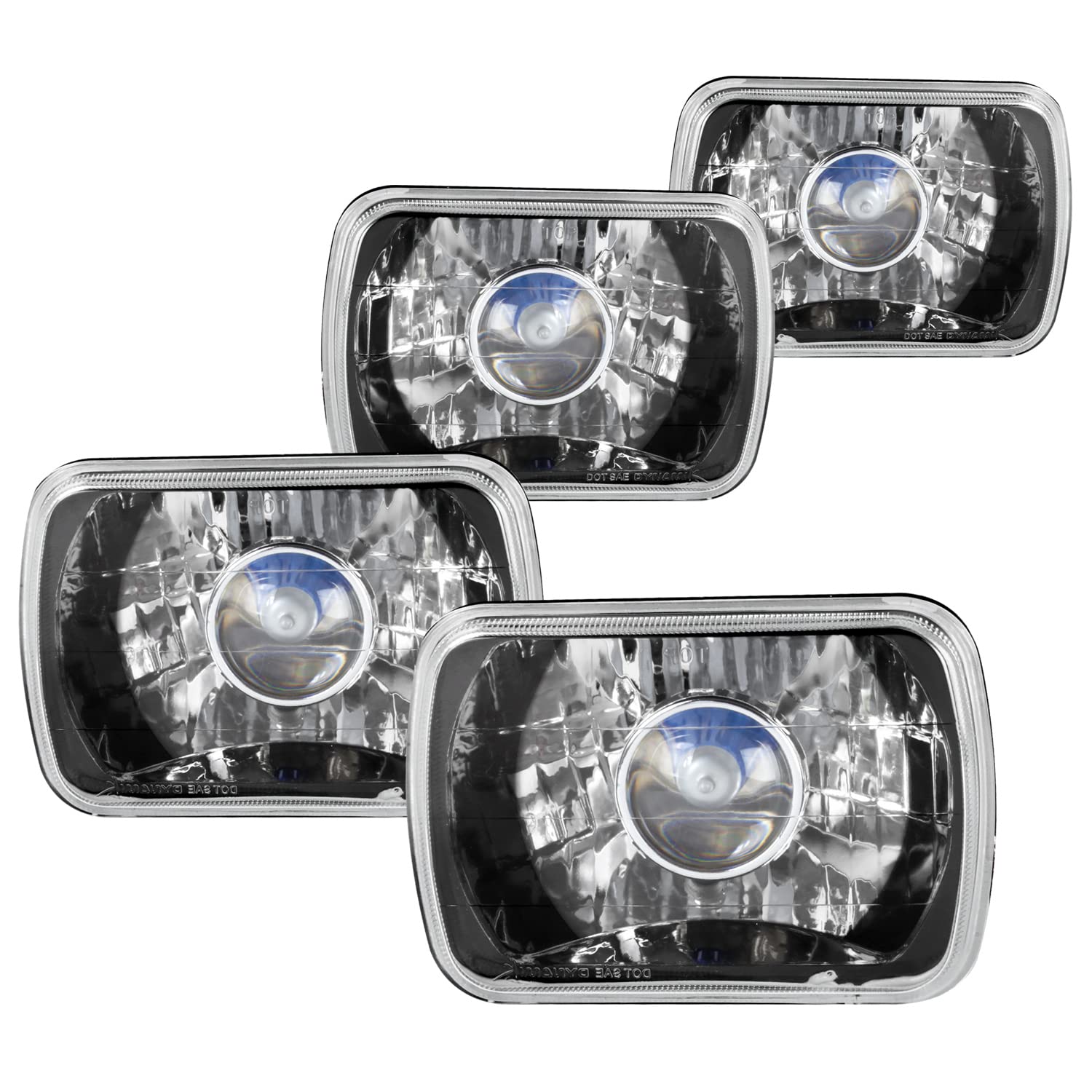 Spec-D Tuning 4Pc Black 4x6 Square Diamond Cut Projector Headlights with H4 Bulbs Conversion Kit - Left & Right Pair Headlamp Assembly for Improved Night Visibility & Style Upgrade | Perfect for Jeep Wrangler, Ford Bronco & Off-Road Vehicles