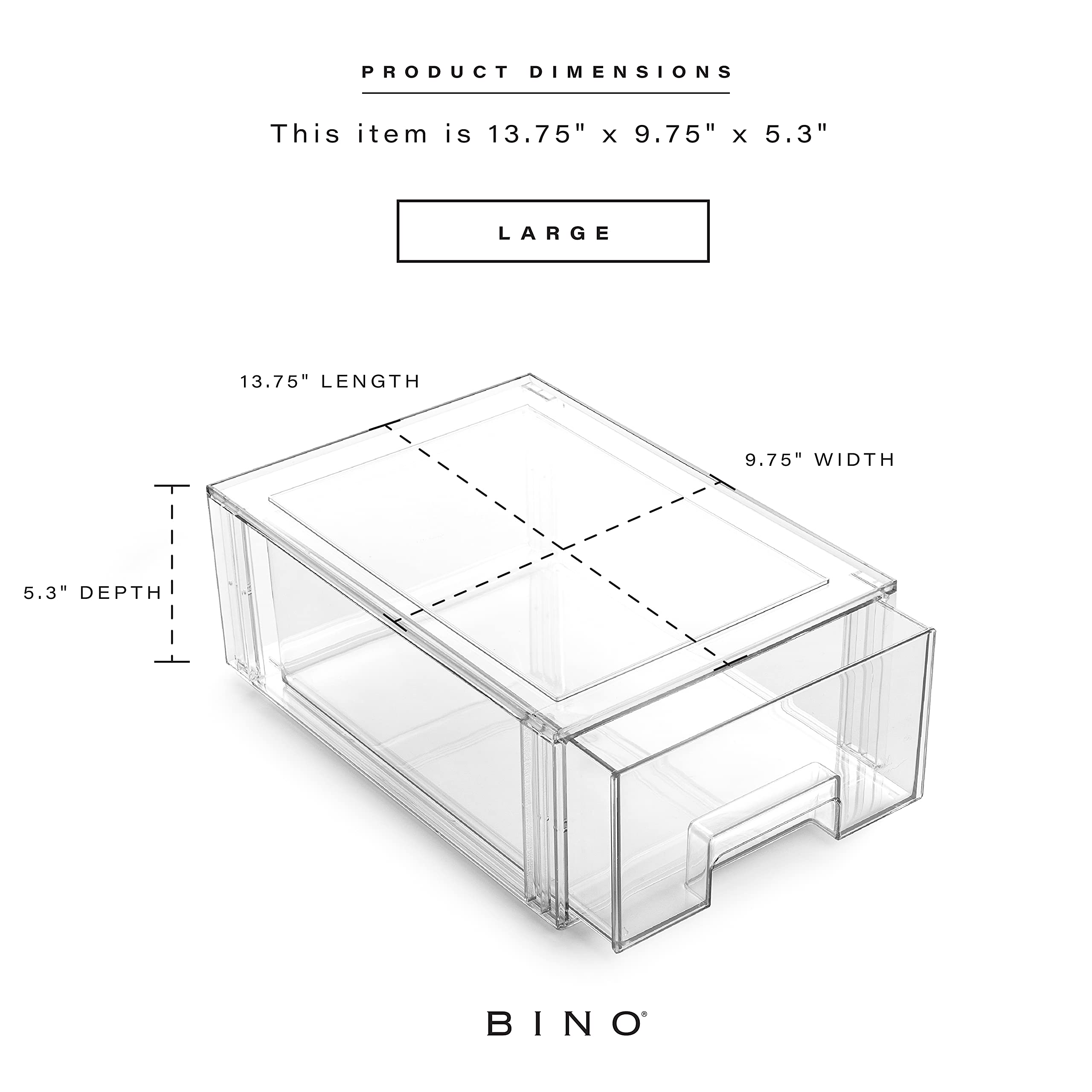 BINO Stackable Plastic Storage Drawers - 6 Pack Large BPA-Free Organizer Bins | Multi-Use for Pantry, Fridge, Home & Office Organization | Space-Saving Drawer Storage Solution for Kitchen, Bedroom, Closet & Garage
