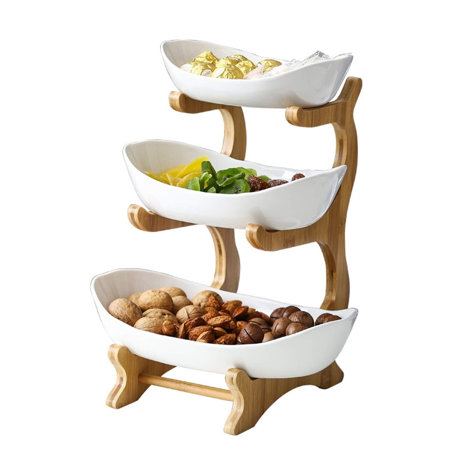 Bamboo Wood 3-Tier Fruit Basket Holder - Decorative Bowl Stand for Kitchen Countertop Storage | Perfect for Organizing Fruits, Vegetables, Snacks & Household Items | Eco-Friendly Kitchen Decor (Medium Size, Color A) - Great for Dining Room, Pantry & Farmhouse Style Kitchens