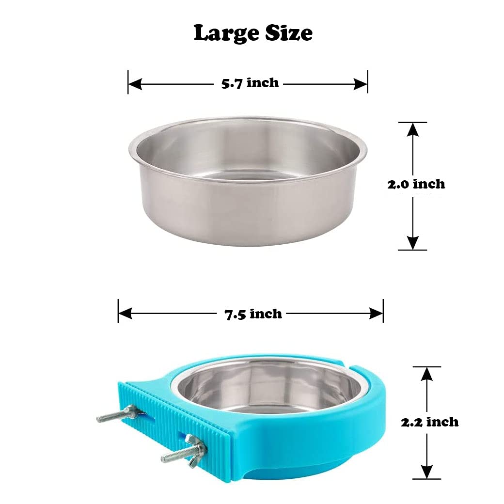 Stainless Steel Hanging Pet Bowls for Dog Crate & Kennel - Removable Food Water Feeder with Bolt Holder for Cats, Puppies, Rabbits & Small Animals (Large, Blue) - Perfect for Travel, Training & Home Use