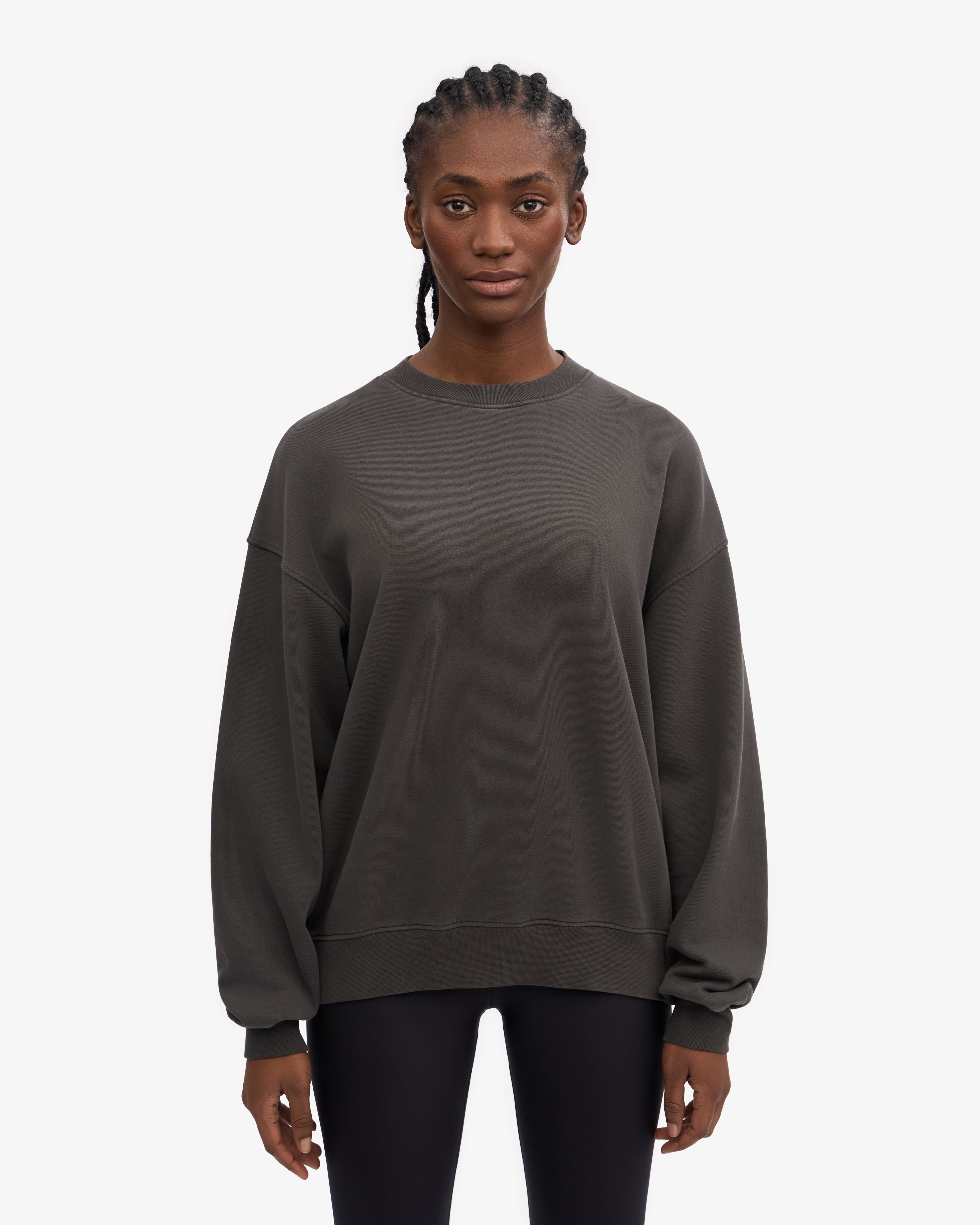 Organic Oversized Crewneck Sweatshirt for Women - Soft & Comfortable Lava Grey Pullover - Perfect for Casual Wear, Lounge & Street Style