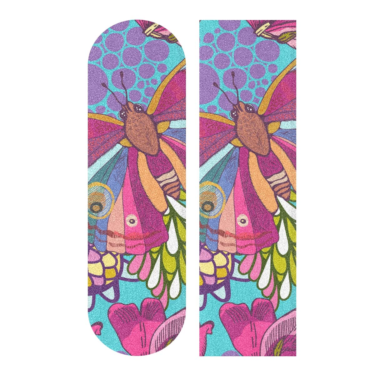 BECCI Non-Slip Skateboard Grip Tape - Butterflies & Flowers Design, Bubble-Free Easy Adhere, Tear-Proof Sandpaper for Longboards, 9.1” x 33.1” - Perfect for Skateboarding, Cruising, and Commuting