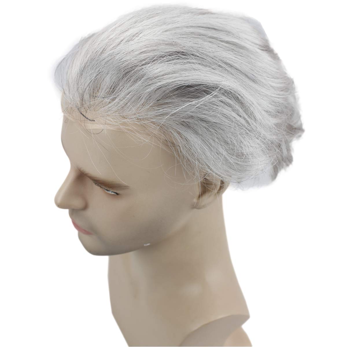 Dreambeauty Men's Toupee 10×8 Inch - European Virgin Human Hair & Synthetic Blend (10% #1B/90% White) - Thin Skin Hair Replacement System with Monofilament Net & PU Base - Natural Look for Baldness & Thinning Hair - Perfect for Daily Wear, Special Occasions & Professional Settings
