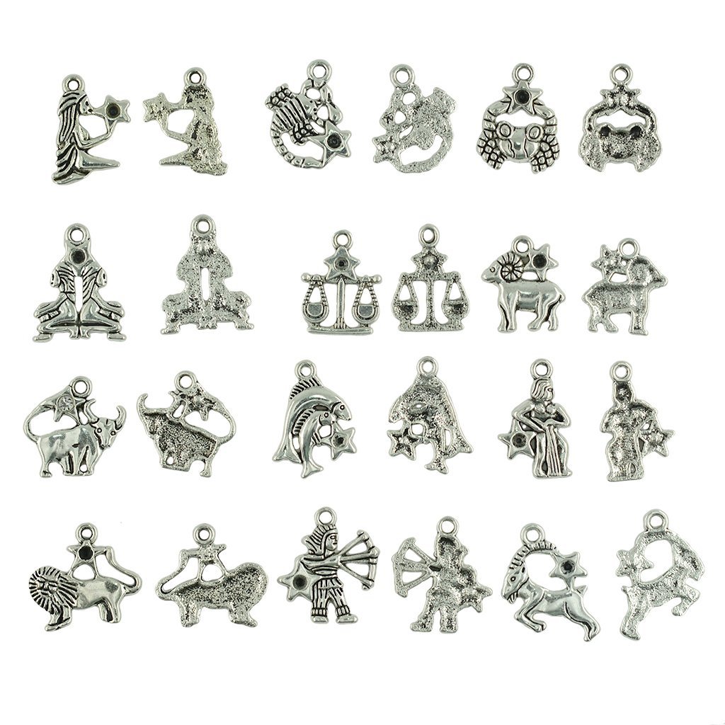 24-Piece Wholesale Zodiac Sign Charms - DIY Constellation Pendants for Astrology Jewelry Making (Aries, Taurus, Gemini & All 12 Signs) - Perfect for Birthday Gifts, Bracelet Crafting & Horoscope-Themed DIY Projects