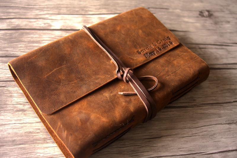 Vintage Personalized Brown Leather Photo Album - Customizable Scrapbook for Wedding, Travel & Family Memories - Perfect Gift for Anniversaries & Special Occasions