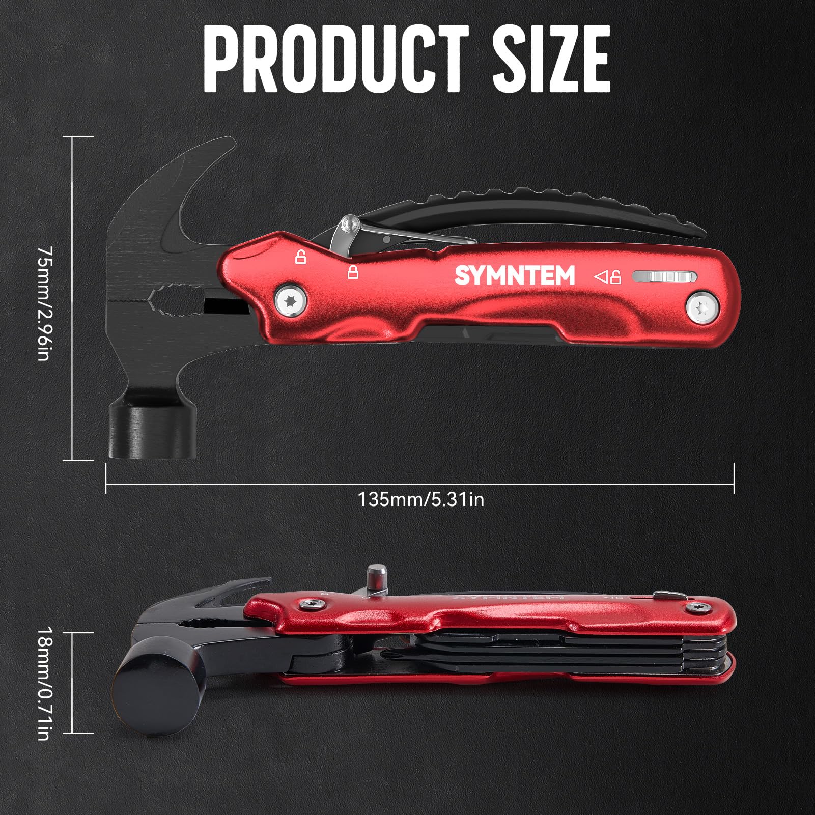 12-in-1 Hammer Multitool for Men - Camping, Survival & DIY Gadget - Perfect Birthday, Father's Day & Christmas Gift for Him - Outdoor, Home & Emergency Use