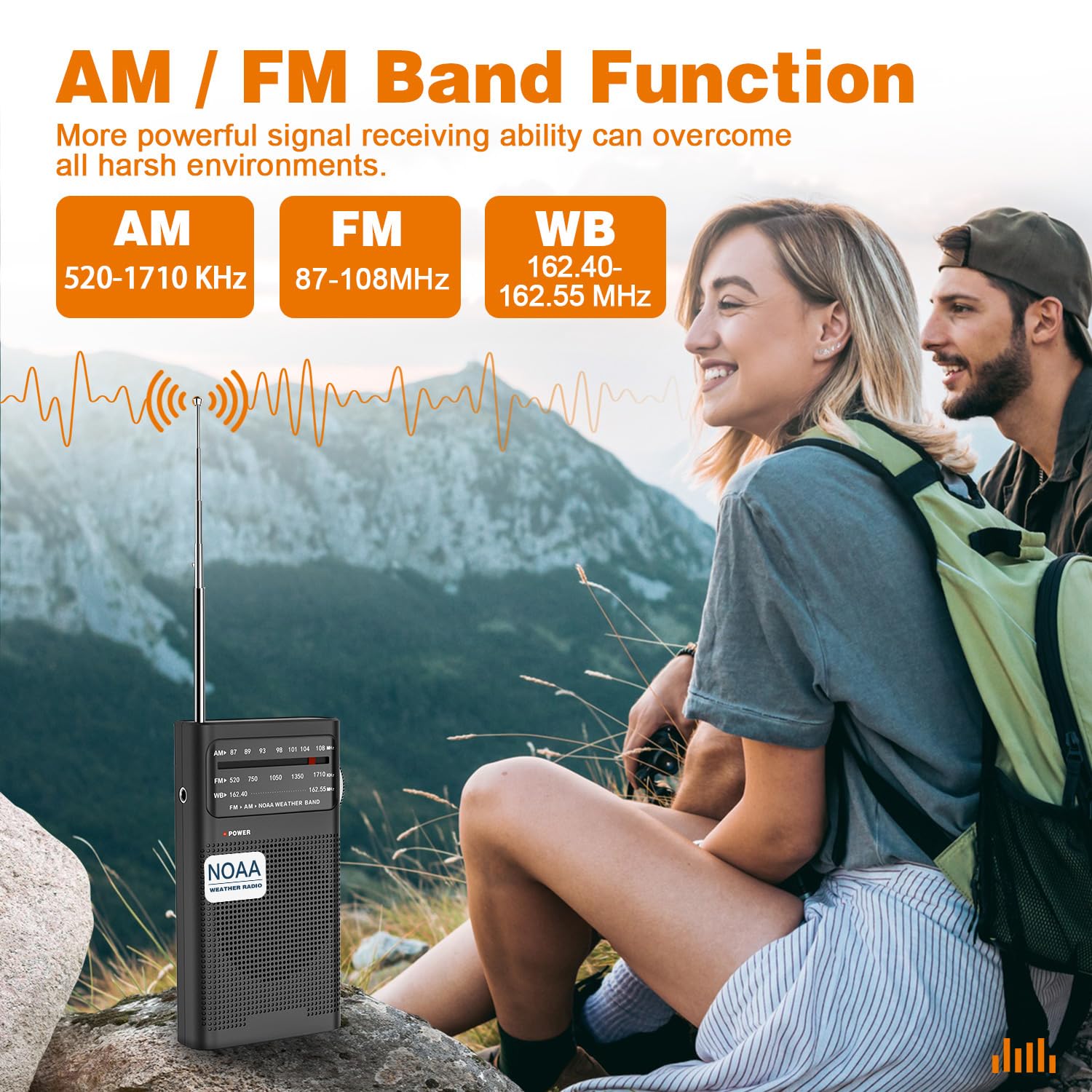 NOAA Weather Radio with Best Reception - AM/FM Portable Radio with 2 AA Batteries, Loud Speaker & Headphone Jack - Ideal for Emergency, Outdoor Camping & Home Use - Black