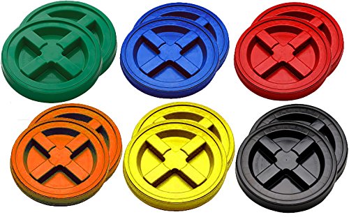 Gamma Seal Lids - 12 Pack (Red, Green, Blue, Yellow, Black) | Airtight Food Storage for Grains, Rice & Dry Goods | Durable Plastic Bucket Lids for Home & Commercial Use