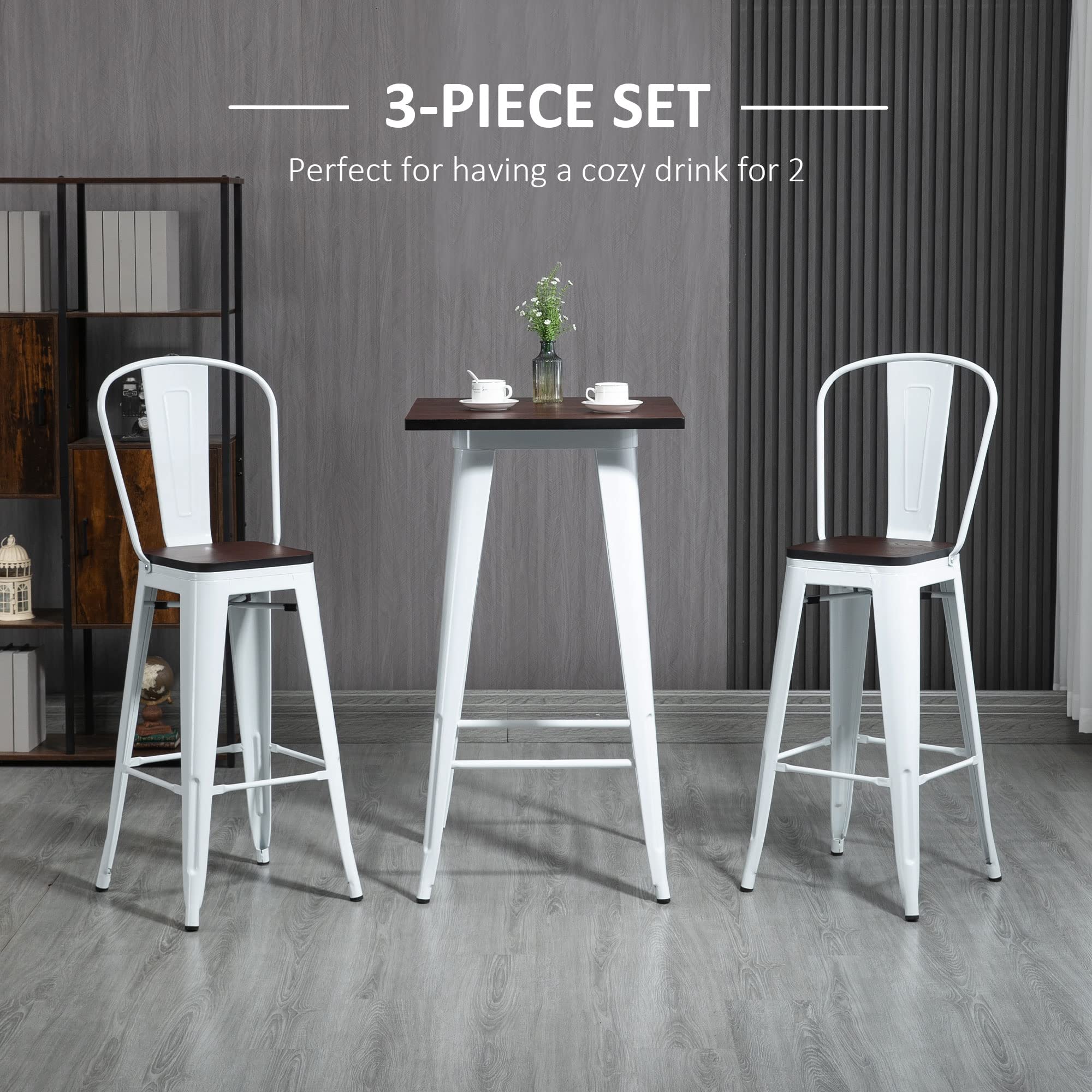 HOMCOM 3-Piece Industrial Bar Table Set with Stools - 36