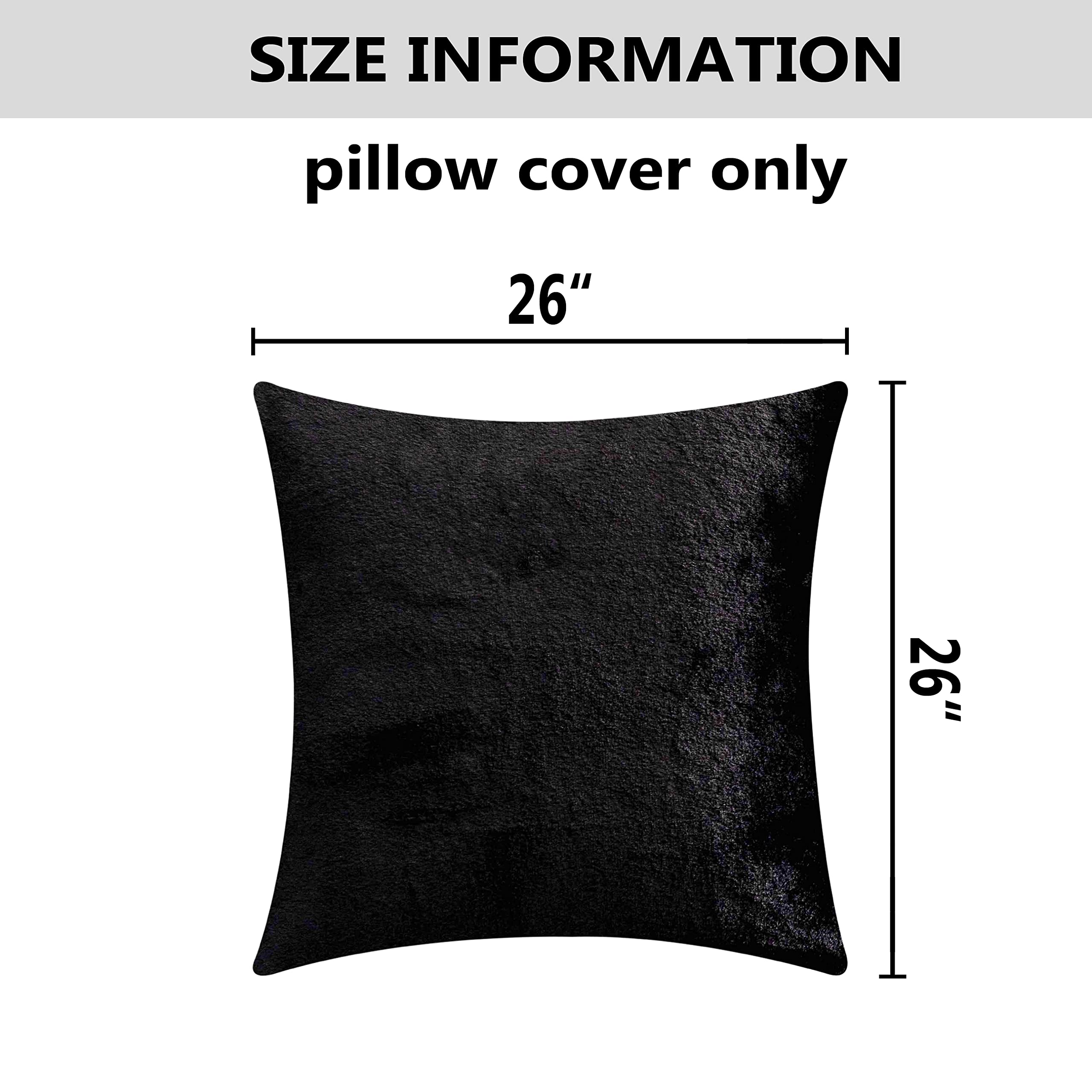 Luxury Black Faux Fur Throw Pillows Set of 2 - 26x26 Inch Soft Sherpa & Suede Couch Pillow Covers for Sofa, Bed, Floor - Cozy Home Decor for Living Room, Bedroom & Dorm