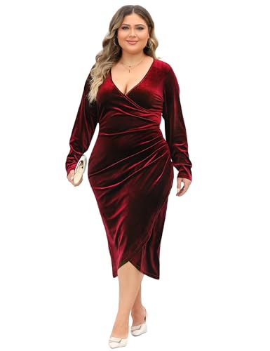 Cocktail Wrap V Neck Dress- Wine Red