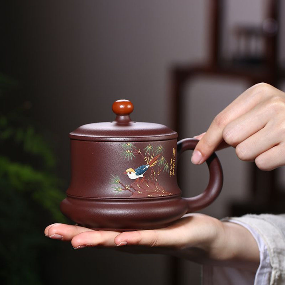 Premium Yixing Purple Clay Teacup for Birds - Handmade Chinese Ceramic Tea Cup for Tea Lovers - Perfect for Gongfu Tea Ceremony & Bird Watching Gifts