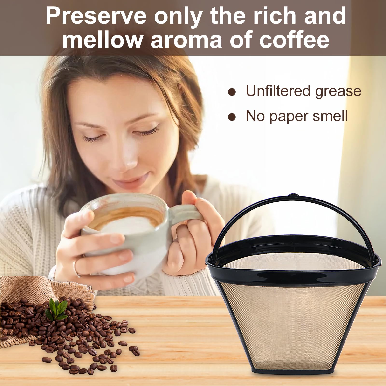 Reusable Coffee Filters for Ninja & Cuisinart - 3Pcs Cone Filters for Home & Office Brewing