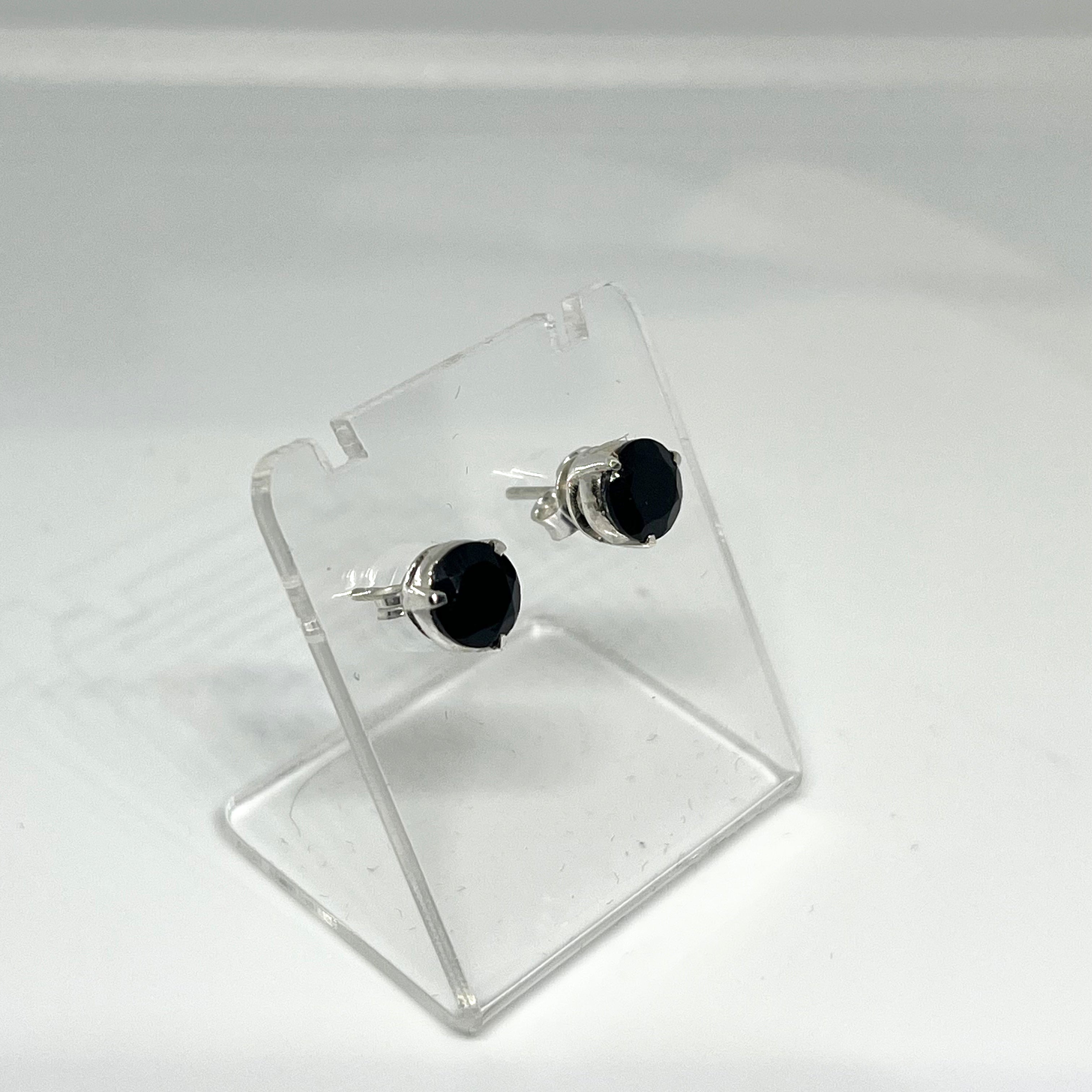 7mm Round Faceted Gemstone Stud Earrings - 3 Prong Set for Women (PSE006) | Perfect for Everyday Wear, Parties & Gifts