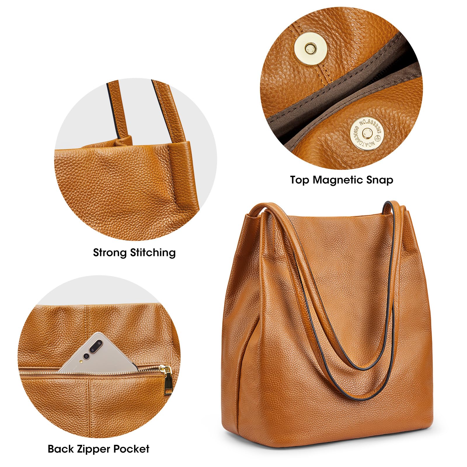 Kattee Women's Soft Leather Tote Shoulder Bag Purse - Magnetic Snap Closure - Stylish Handbag for Work, Travel & Everyday Use
