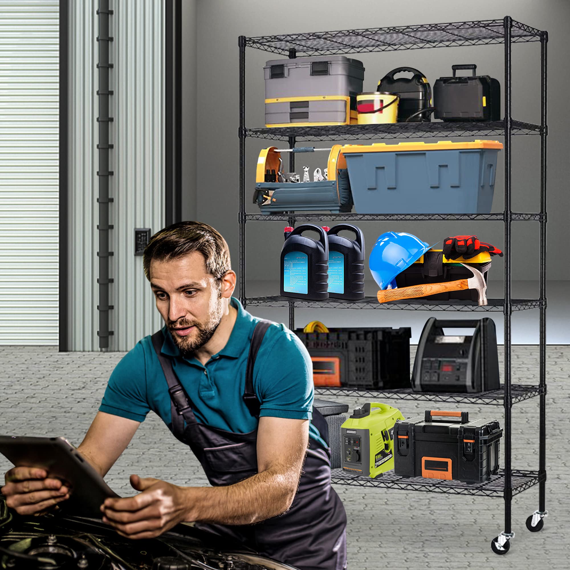 PIKAQTOP 6-Tier Heavy Duty Metal Shelving Unit - 2100LBS Capacity Adjustable Wire Rack for Kitchen, Garage & Pantry Storage | Commercial-Grade Shelves with Wheels & Leveling Feet | Perfect for Home Organization, Warehouse & Retail Use