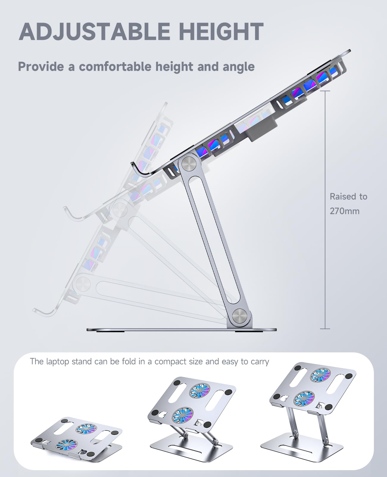 Portable Adjustable Aluminum Laptop Stand with Cooling Fan for MacBook Pro, iMac, 12-15.6