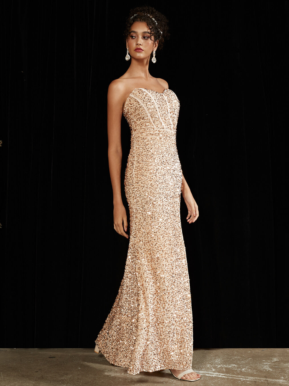 Champagne Gold Sweetheart Strapless Luxury Sequin Mermaid Formal Gown - Elegant Evening Dress for Prom, Wedding, Gala & Special Occasions
