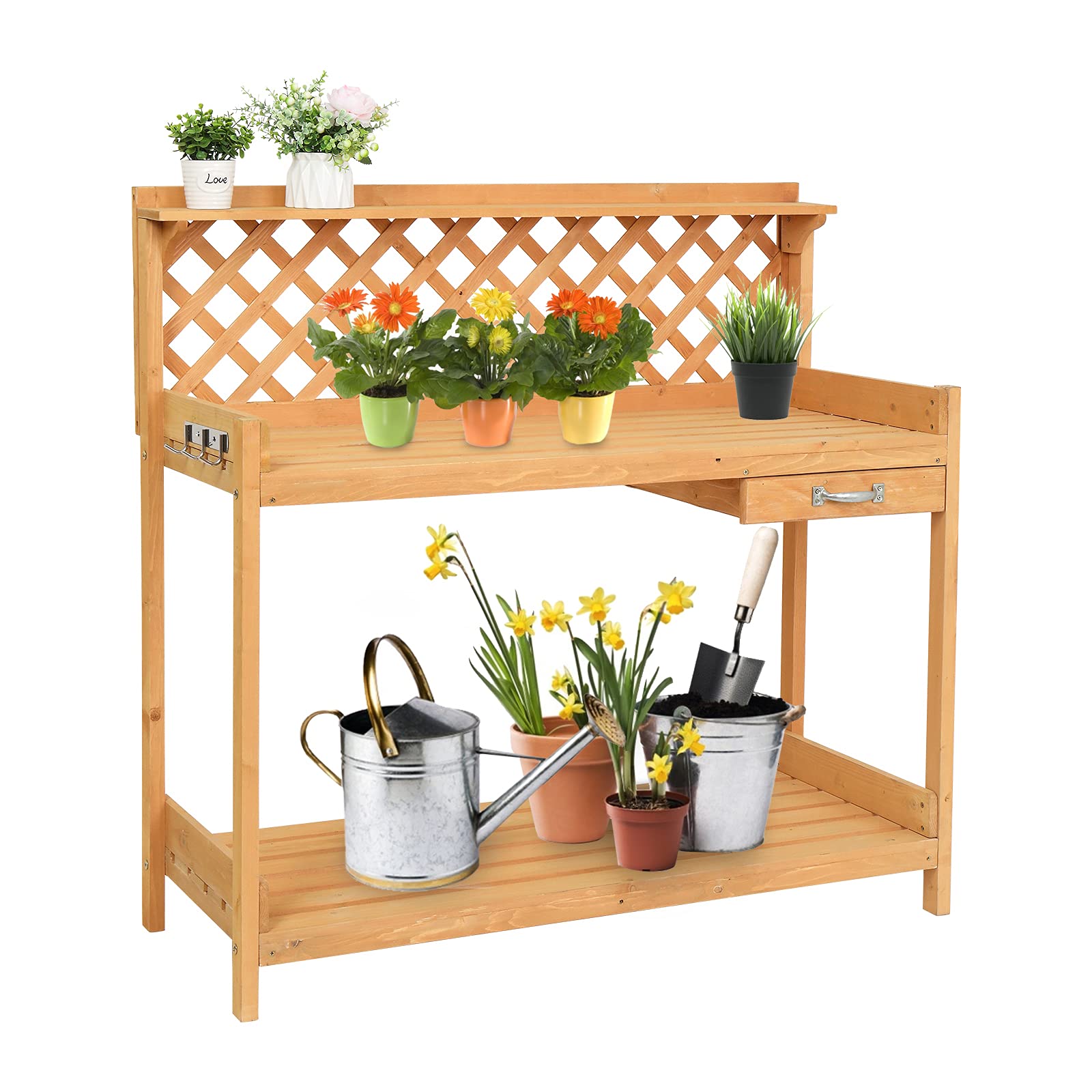 HOMVENT Wooden Potting Bench with Drawer & Shelves for Garden, Patio, Backyard - Outdoor Use